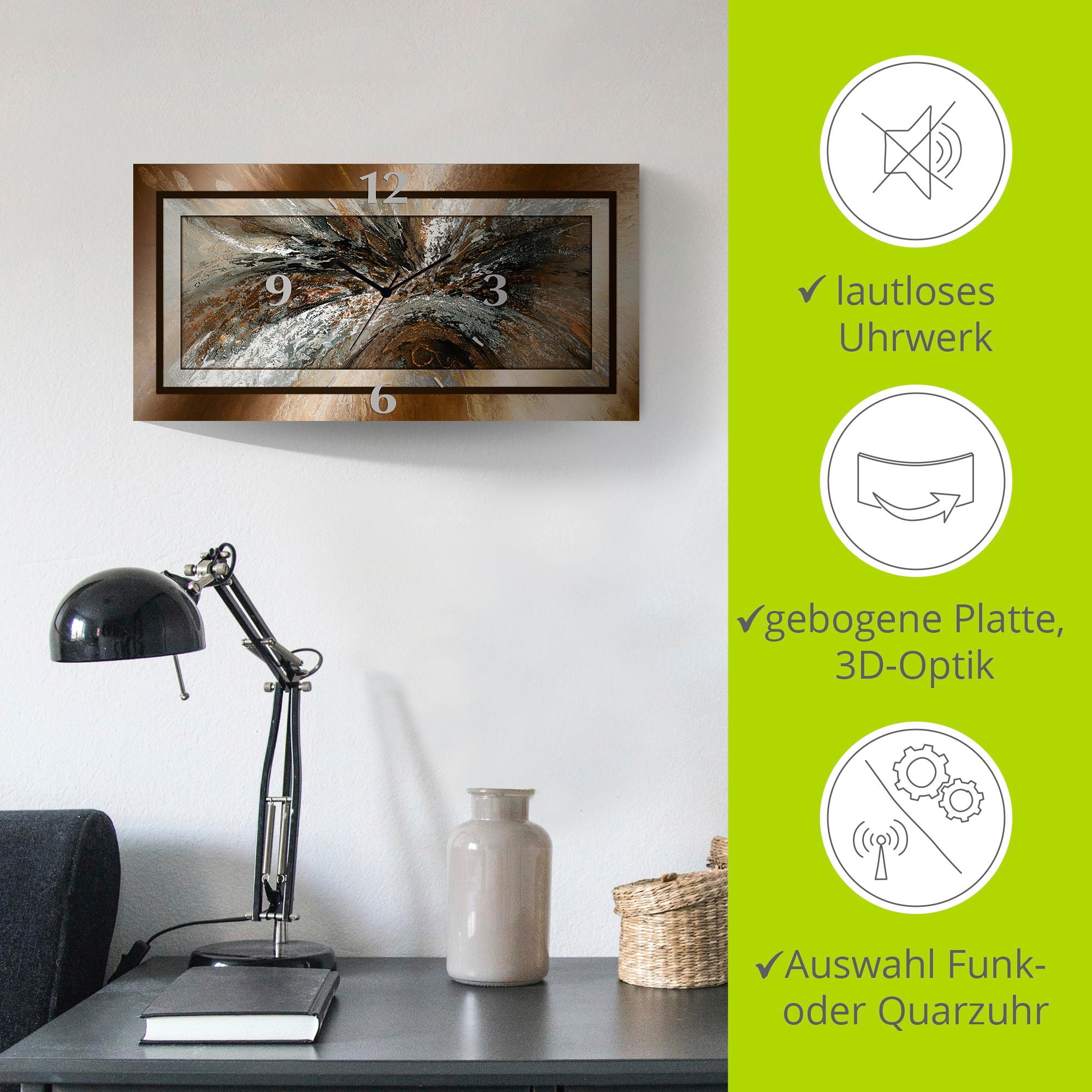 Artland Wanduhr »Goldfarben Abstrakt 1«, 3D Optik gebogen, mit Quarz- oder Funkuhrwerk, versch. Grössen
