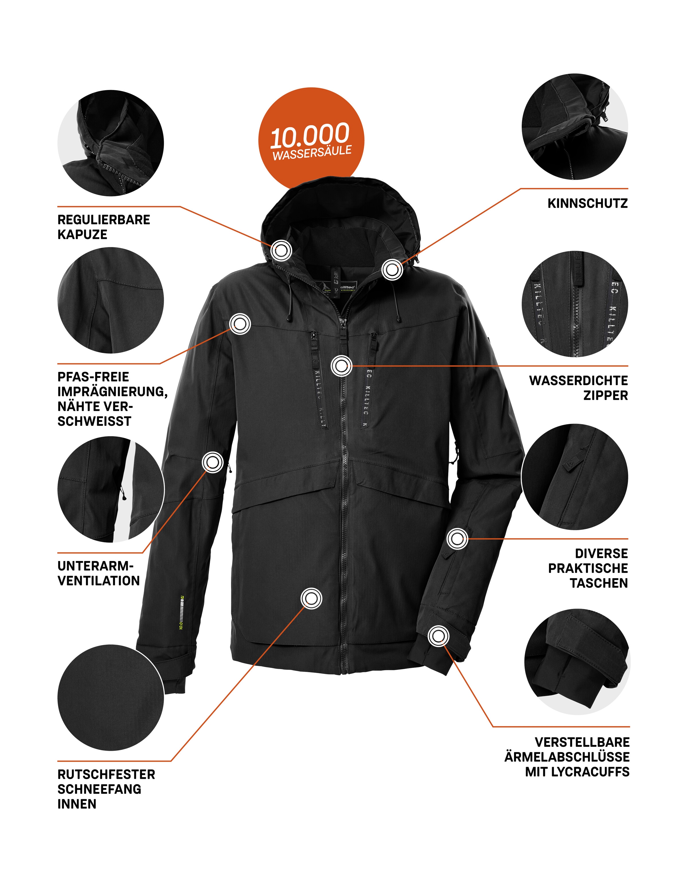 Killtec Veste de ski »KSW 55 MN SKI JCKT« Wasserdichte, atmungsaktive Skijacke mit verschweissten Nähten