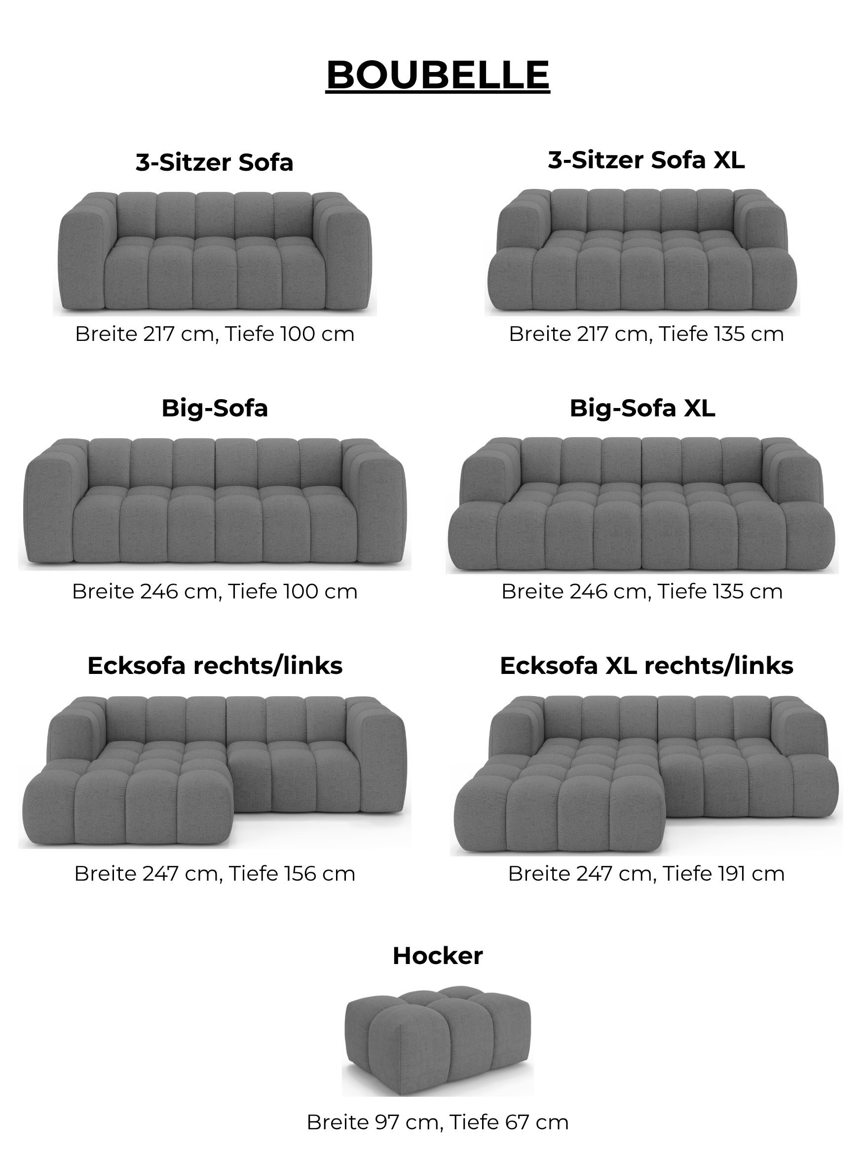 homsy by Ana Johnson 3-places »»L« BOUBELLE Design-Sofa, Bubble-Optik, Breite 217 cm« hoher Sitzkomfort dank Wellenunterfederung, L Sitztiefe 63 cm