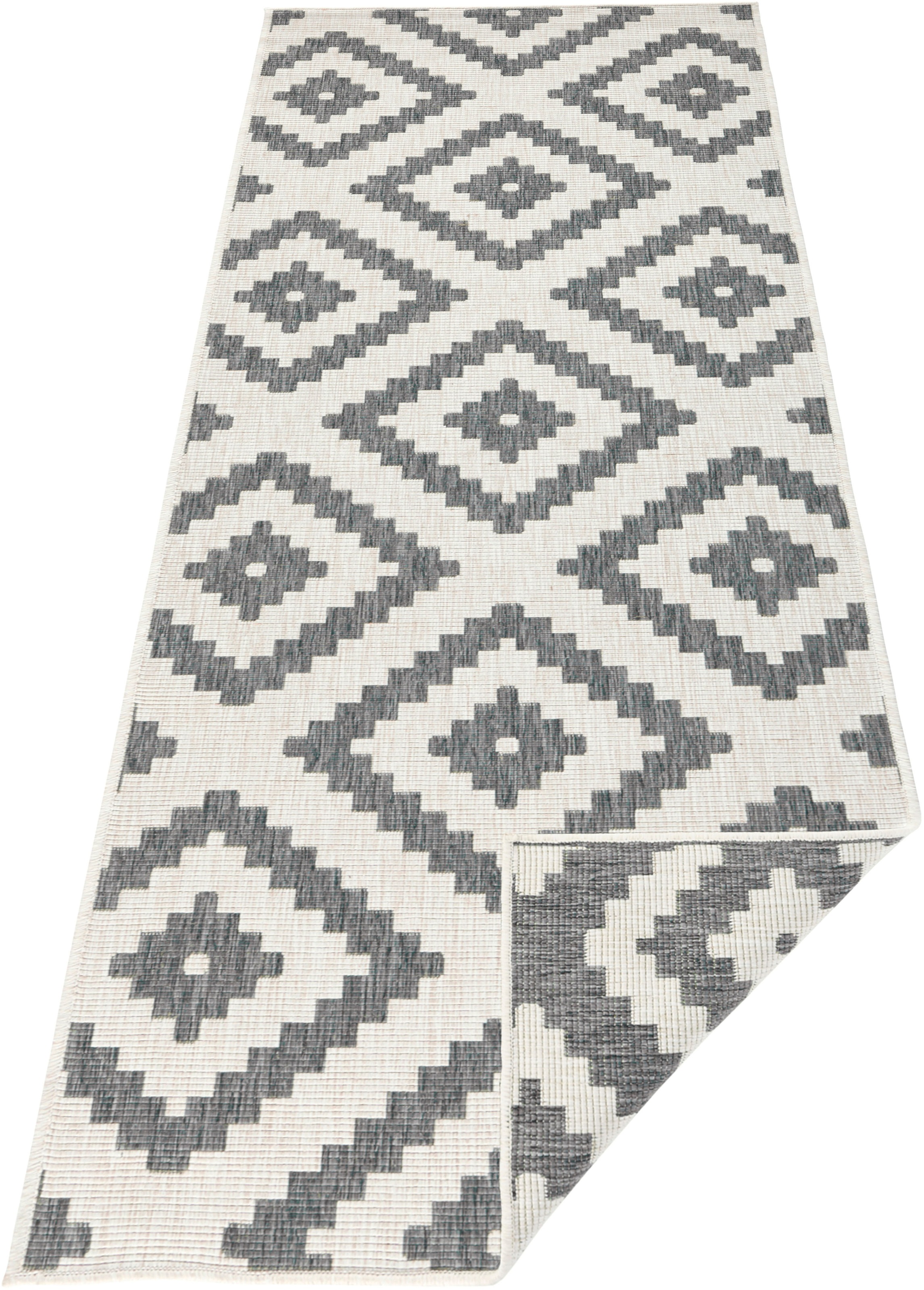 THE RUGS Malta Reversible Indoor Outdoor Rug Flatweave Polypropylene in Grey | Size: 80cm x 250cm