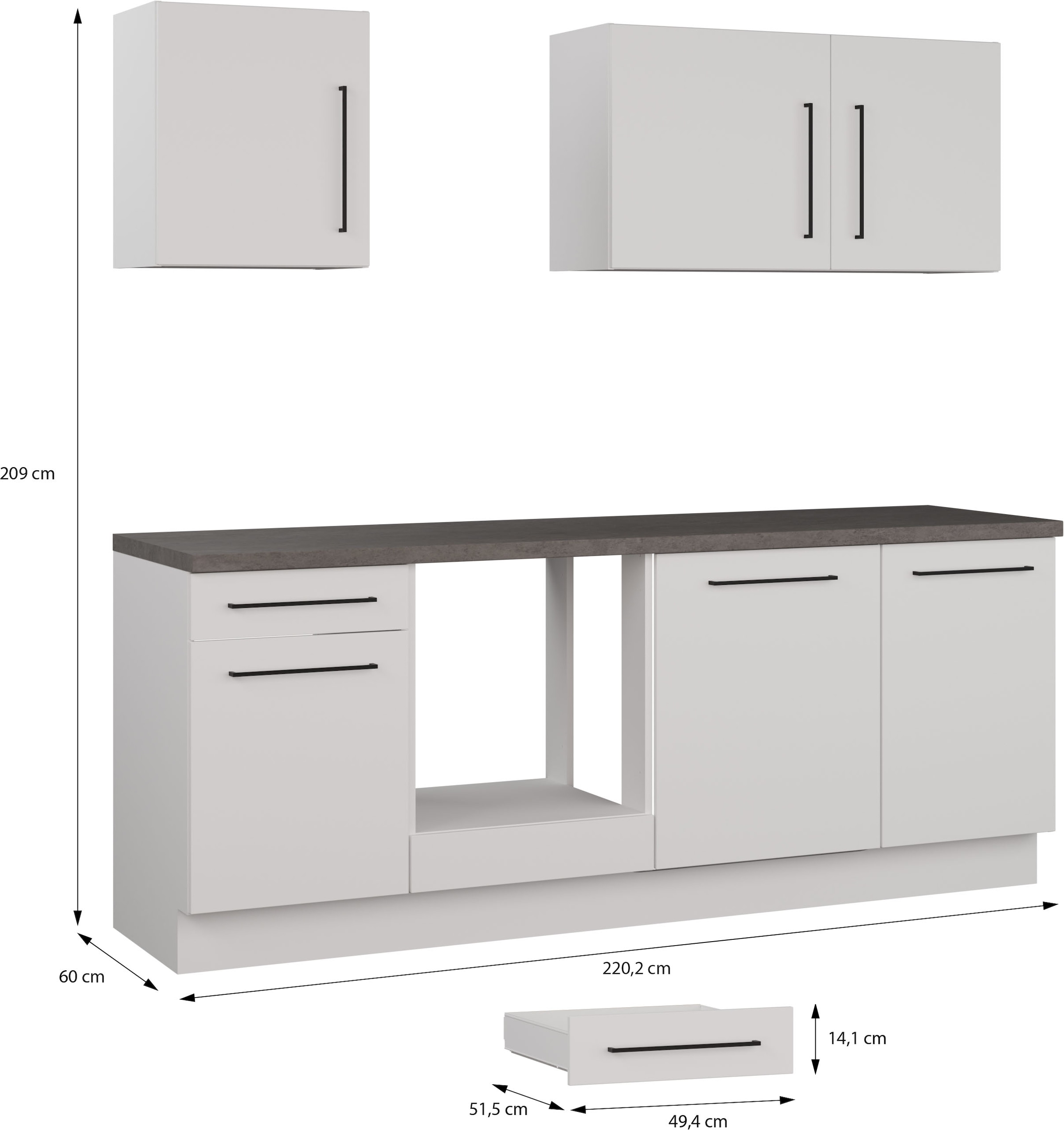 KOCHSTATION Kitchenette »KS-Nova« Largeur 220 cm, au choix avec appareils Hanseatic-E