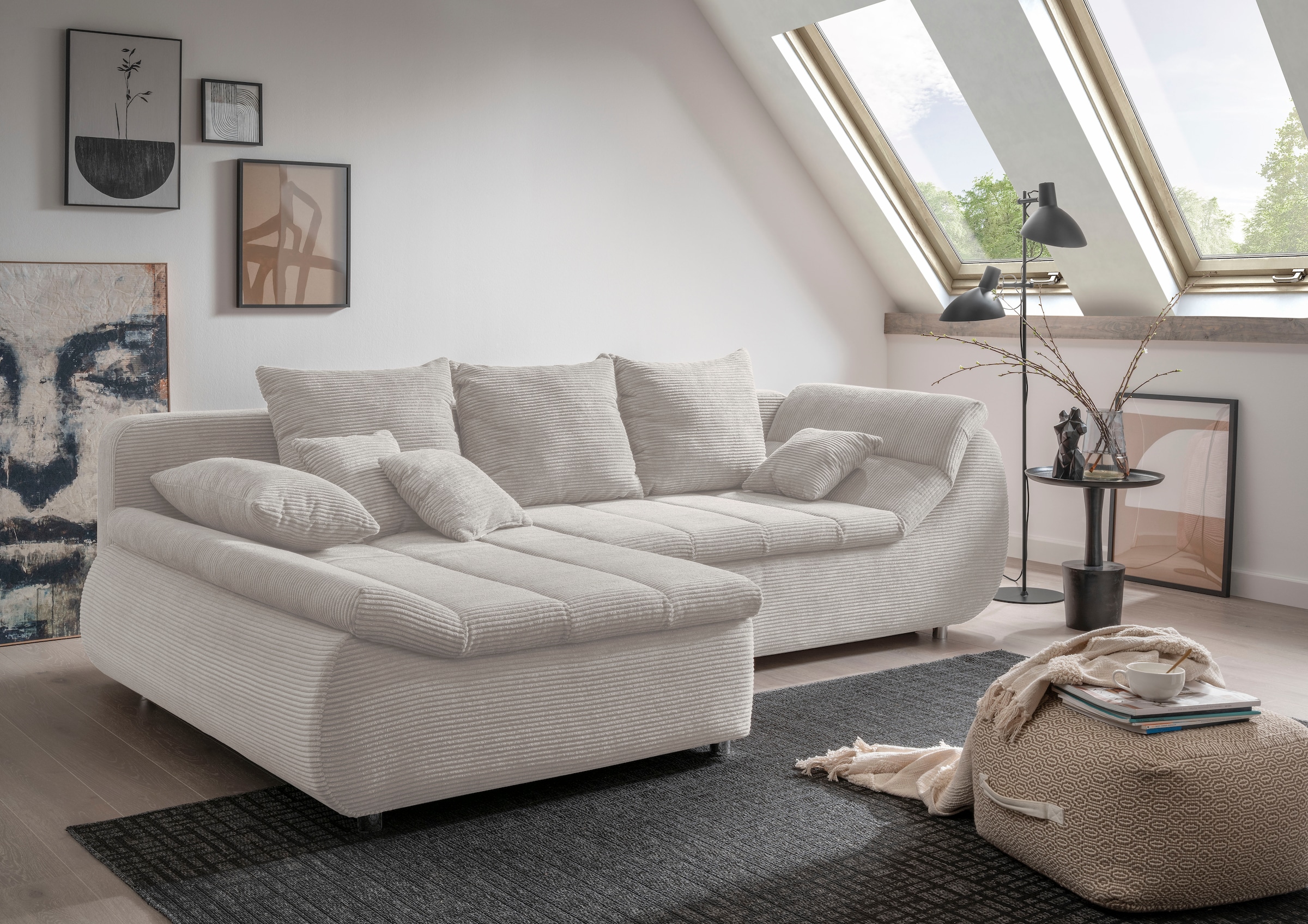 INOSIGN Ecksofa »Imola elegant und bequem, aktuelle Steppung im Sitz, L-Form«, wahlweise mit Bettfunktion
