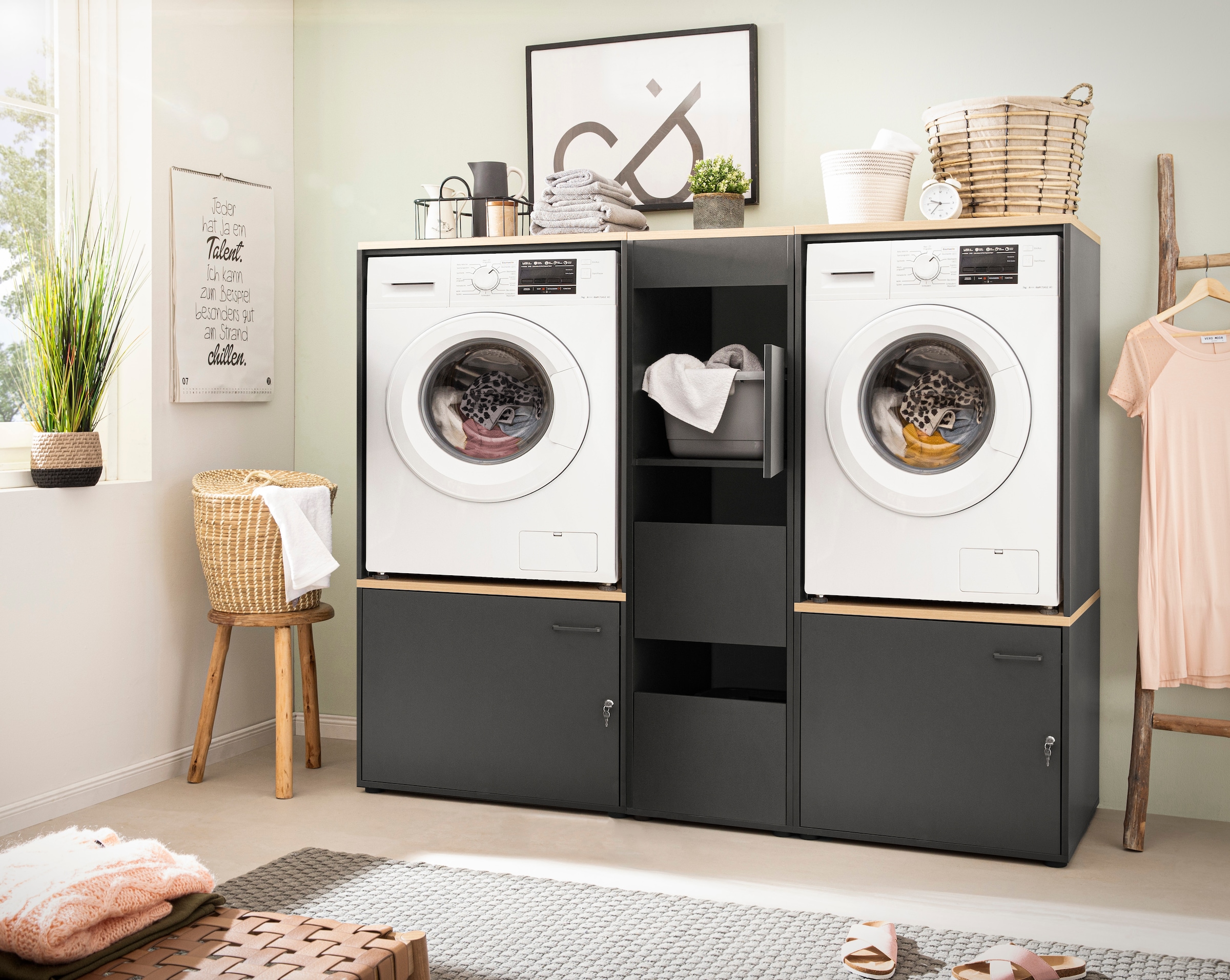 Schildmeyer Waschmaschinenumbauschrank »Solea, Breite 67 cm« Variabel anbringbare Traverse, Stapelbar