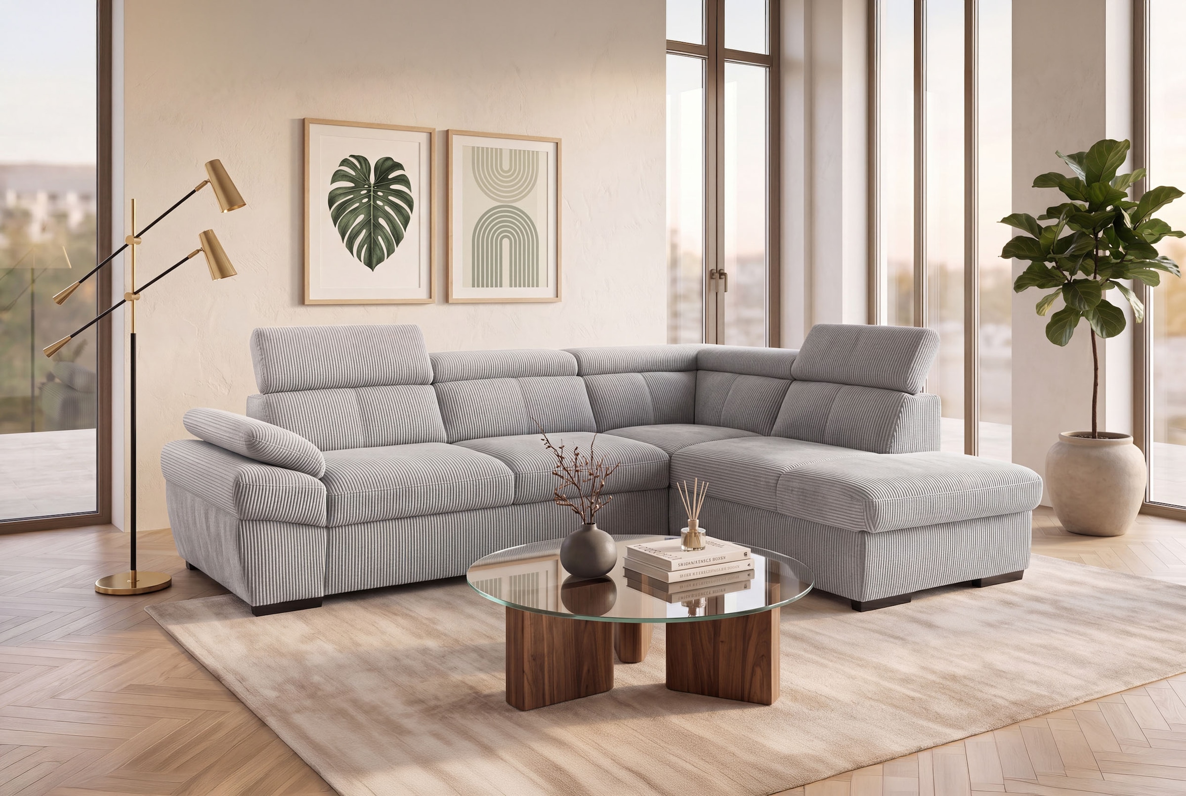 exxpo - sofa fashion Canapé d'angle avec réglage tête et accoudoirs, option fonction lit
