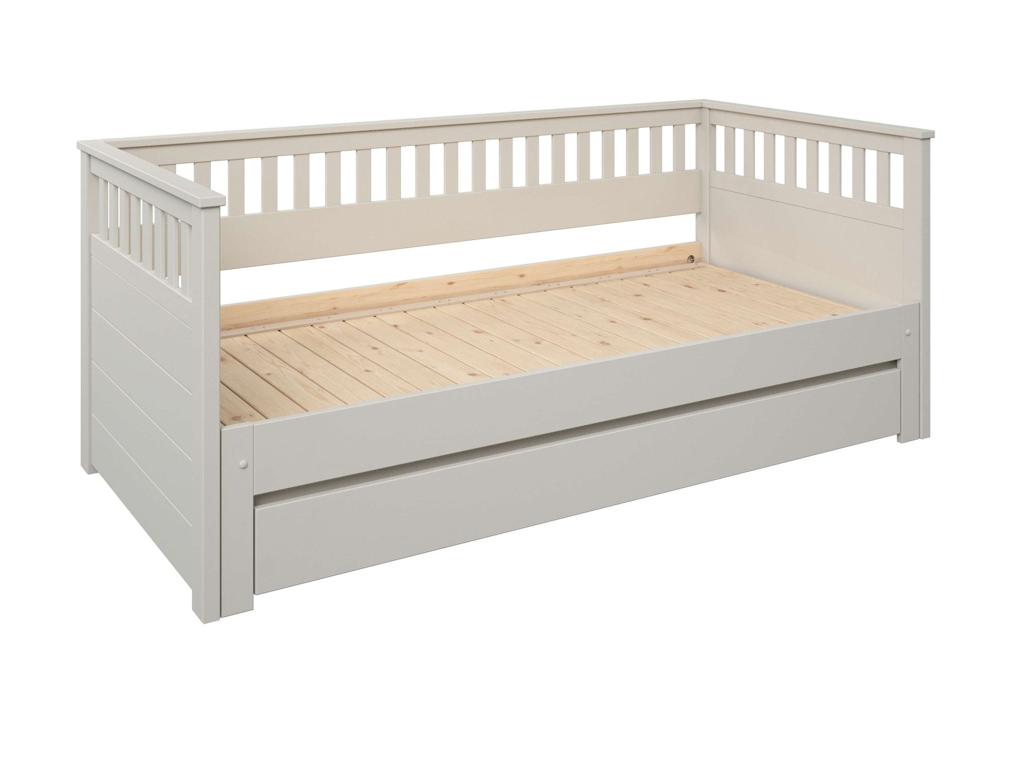GOODproduct Daybett »Morrick, ausziehbar, 2 Schlafplätze + Schublade, Cashmere Beige« massive Kiefer, schöne Sprossenoptik, Stauraum, Skandi Look