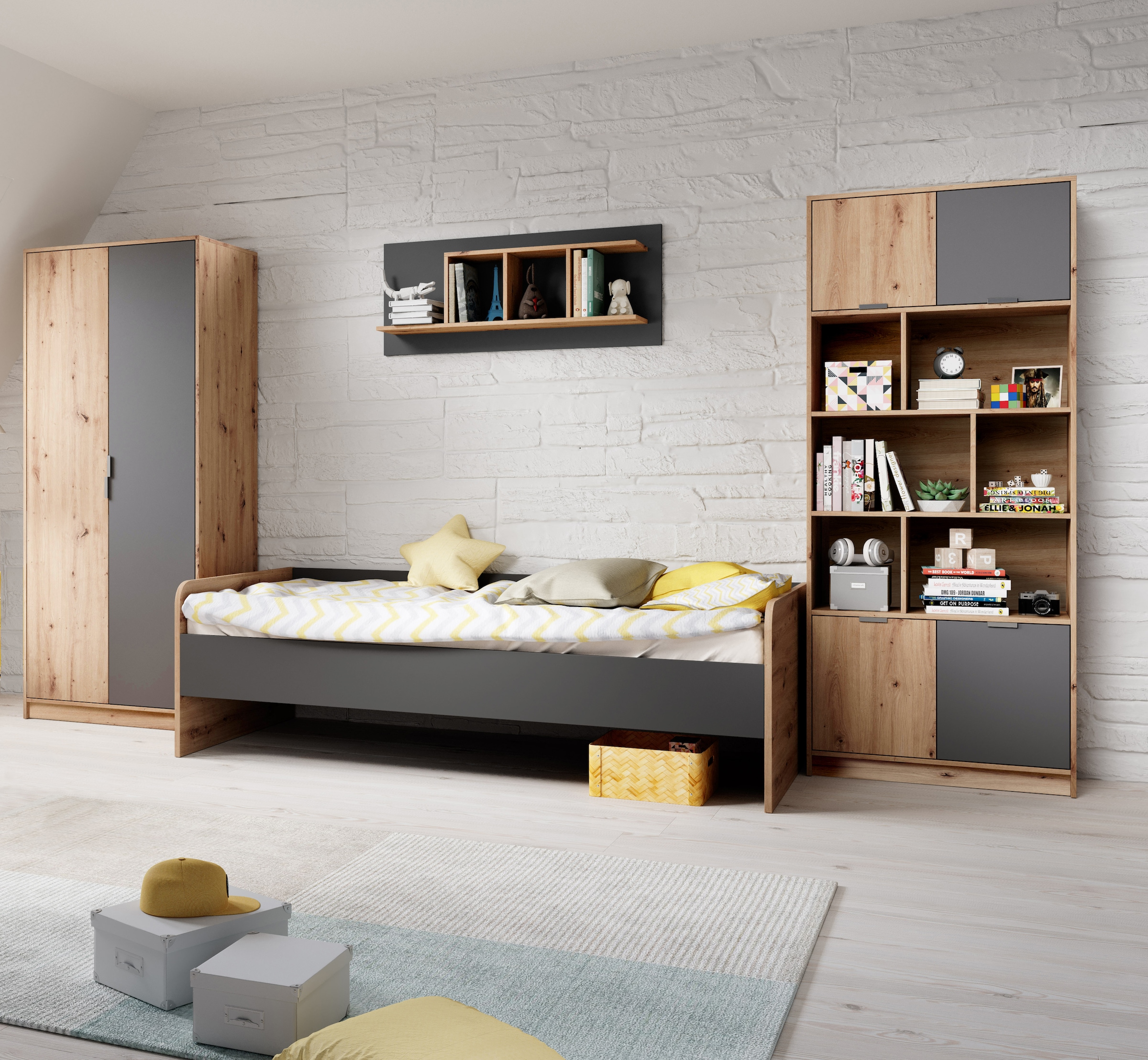 Begabino Jugendzimmer-Set »Karla Kleiderschrank, Schreibtisch, Hängeregal, Standregal« Set, 4 Stk. tlg. wahlw. mit Bett, anstelle des Tisches bestellbar, Artikelnr. 20676915