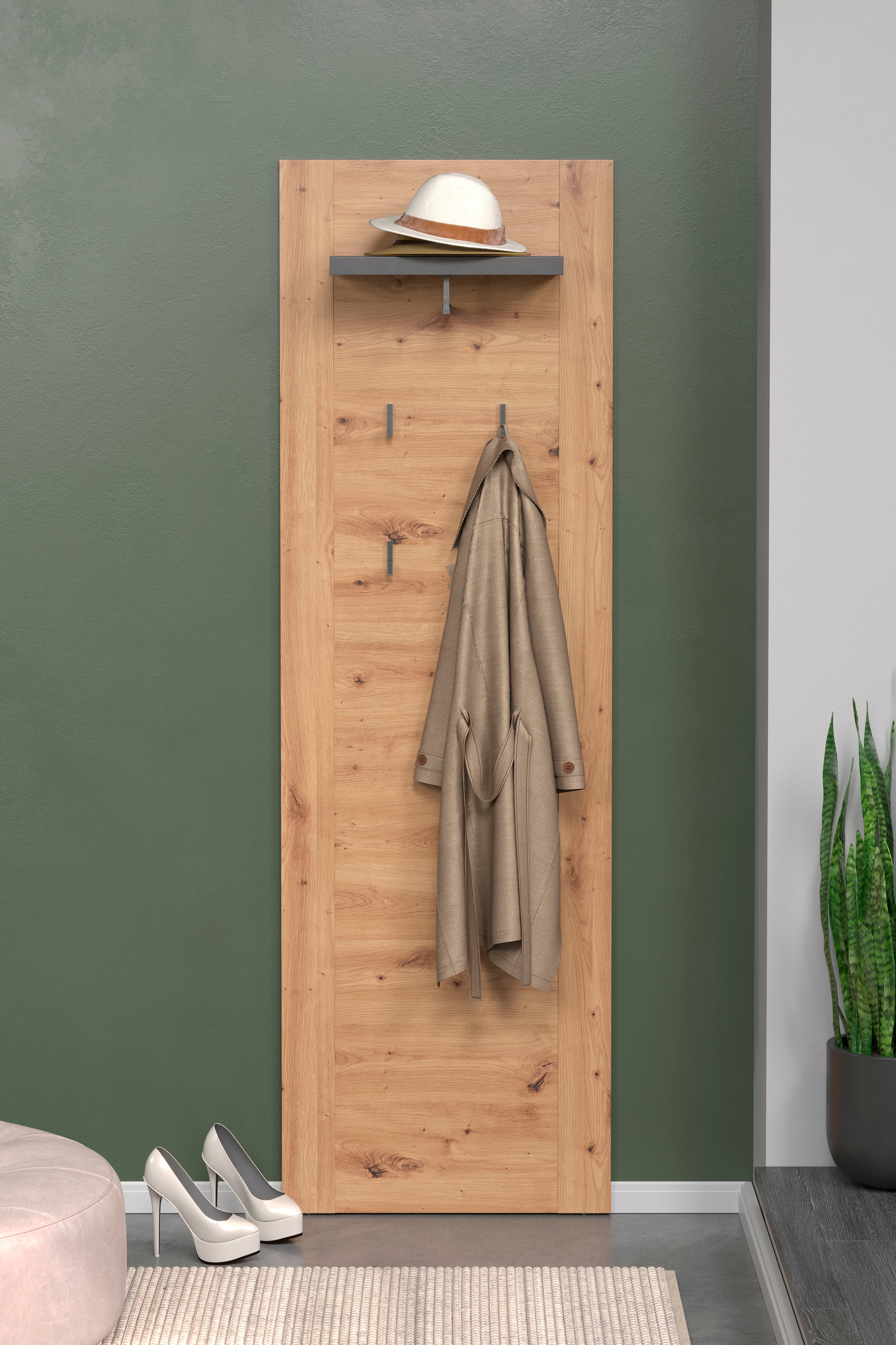 Home affaire Garderobenpaneel »Ambres«, Matte, hellbraune Echtholzoptik, ca. 62 cm breit, Hutablage, Melamin