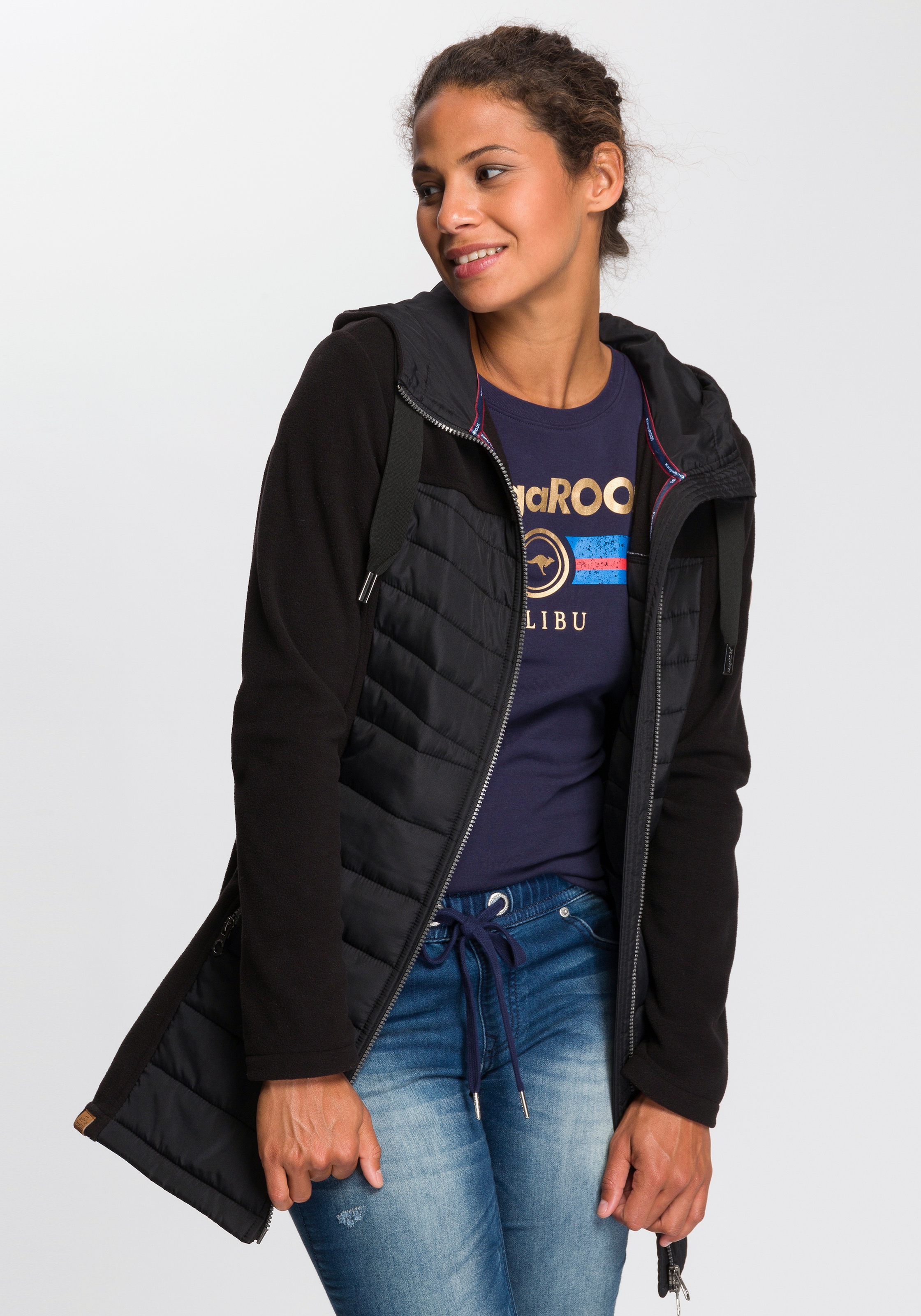 Image of KangaROOS Langjacke mit Kapuze Hybridjacke - Fleecejacke mit wattierten Bereichen