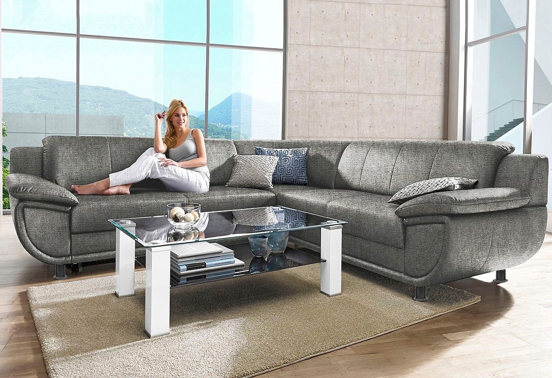 Image of TRENDMANUFAKTUR Ecksofa "Rondo 267 cm, optional mit Schlaffunktion, breite Armlehnen" L-Form, wahlweise mit Federkern bestellbar, Füsse schwarz