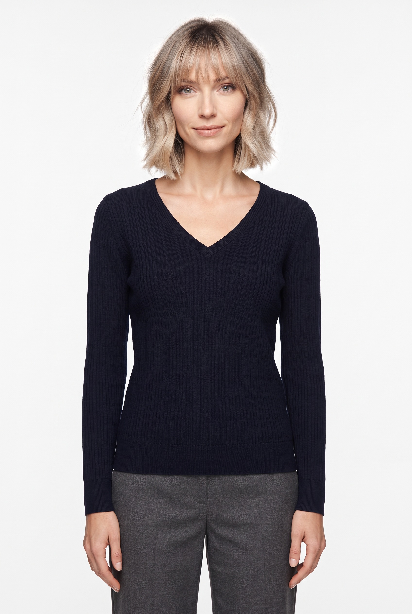 Image of Gant V-Ausschnitt-Pullover "MINI CABLE V-NECK" mit Kaschmiranteil