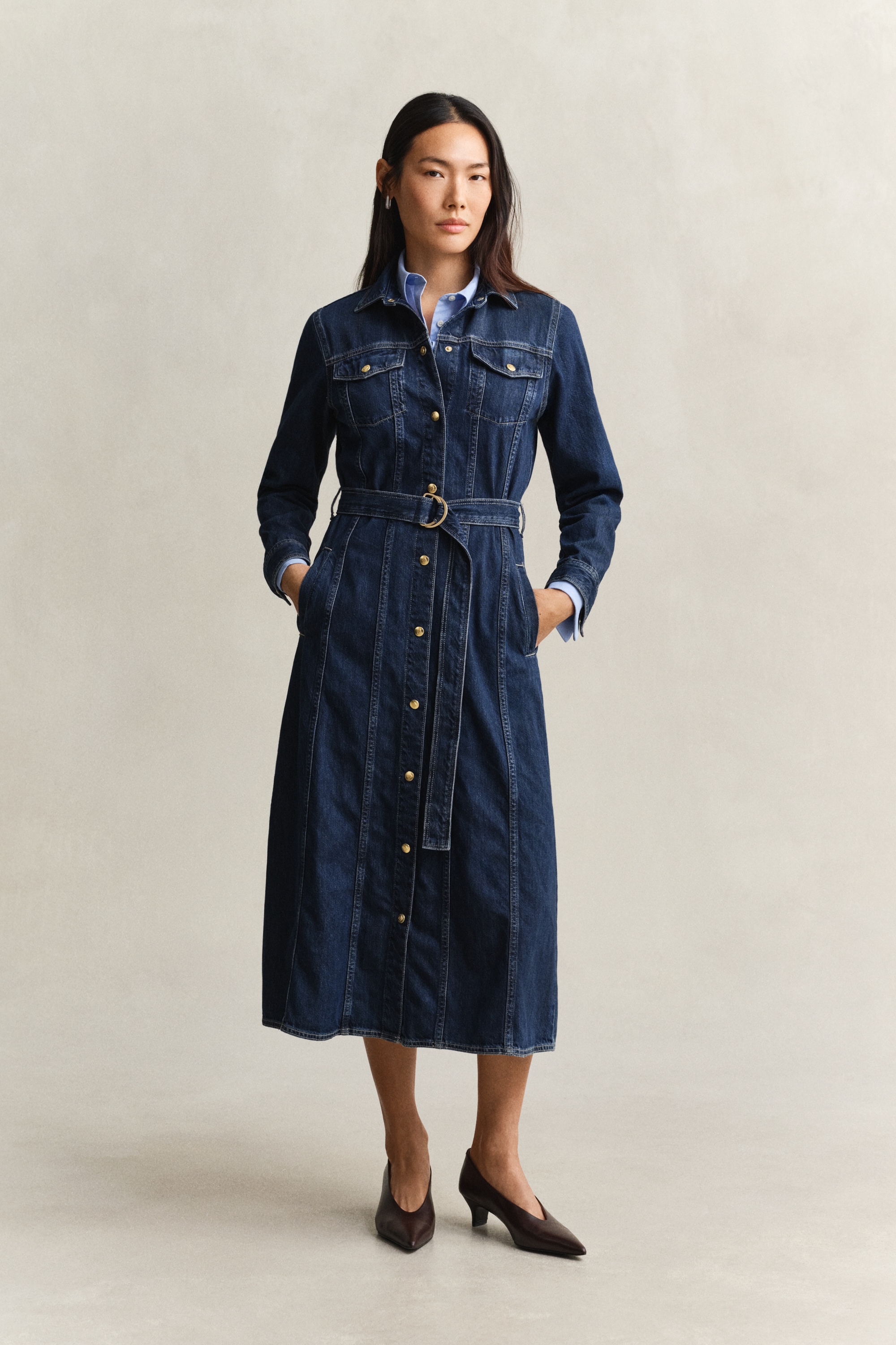 Gant Robe en jean »BELTED DENIM MIDI« Poches passepoilées | Poches poitrine avec ceinture réglable