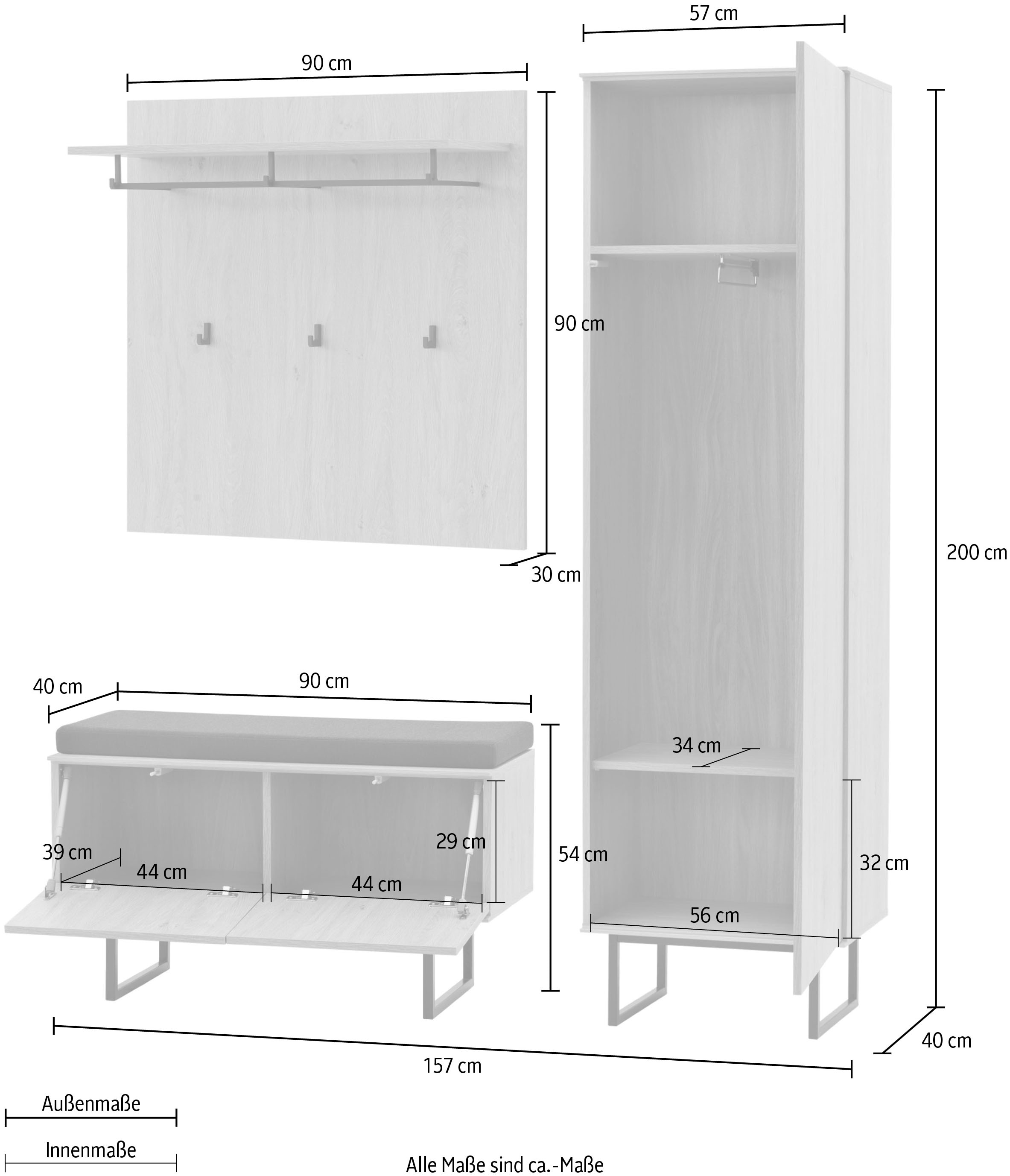 Home affaire Garderoben-Set »Lund, moderne Garderobe, Komplettset mit viel Stauraum« Set, 3 Stk. tlg.