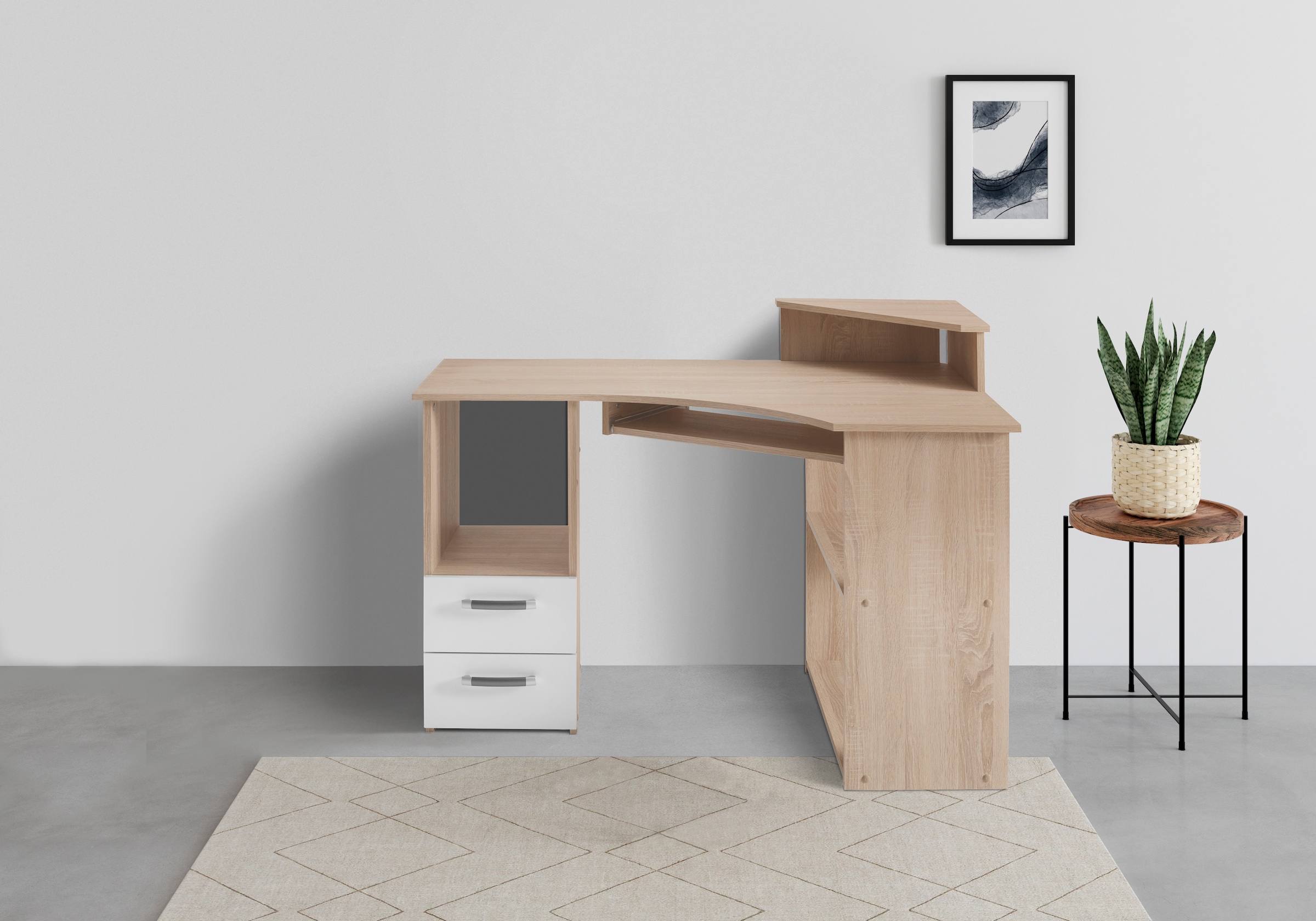 VOGL Möbelfabrik Bureau »Sam« Eckschreibtisch, Tastaturauszug, Monitoraufsatz & opt. Towerfach