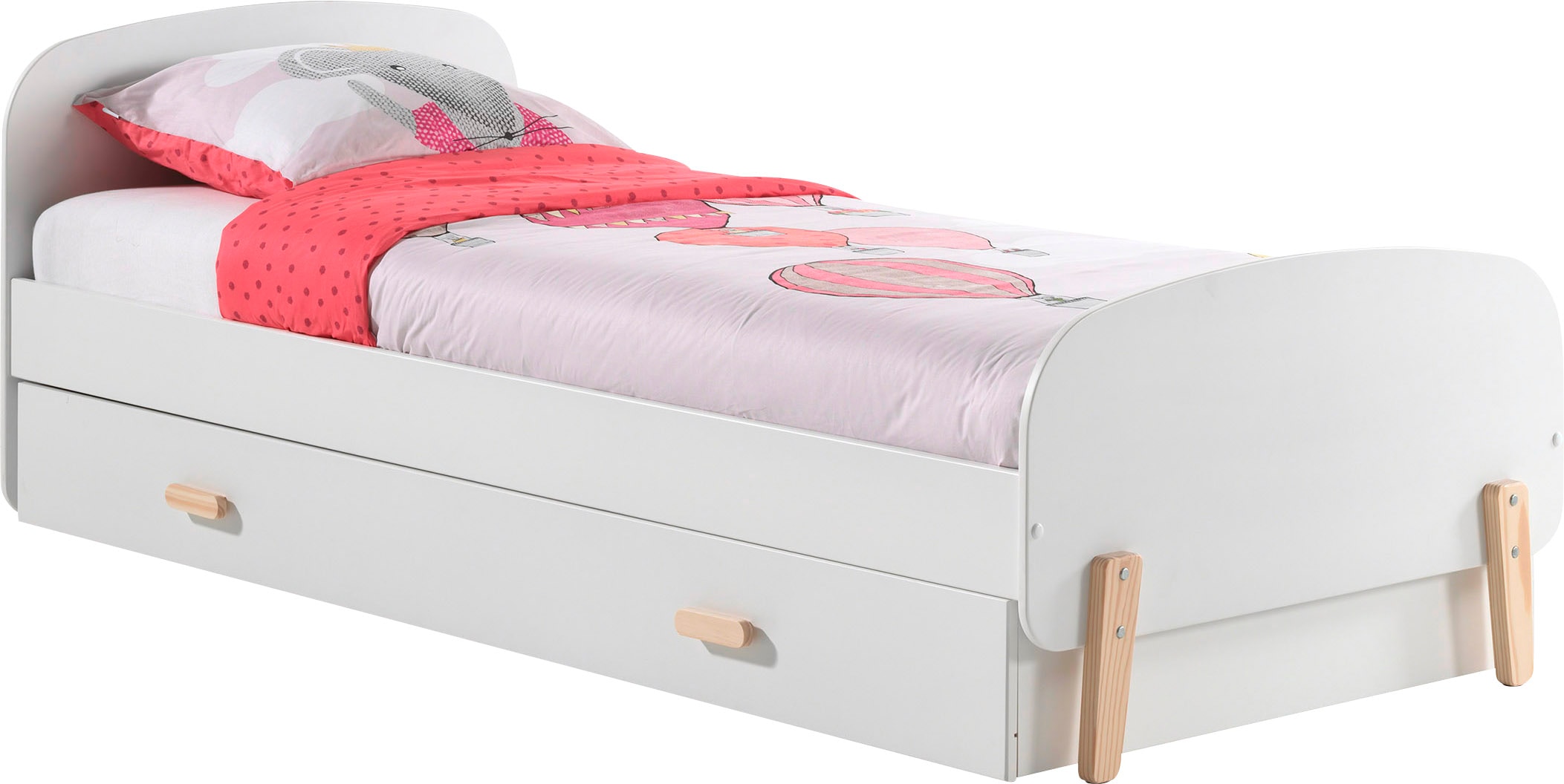 Image of Vipack Einzelbett Made in Europe, Liegefläche 90x200 cm mit Lattenrost und Bettschublade, Weiss lackiert