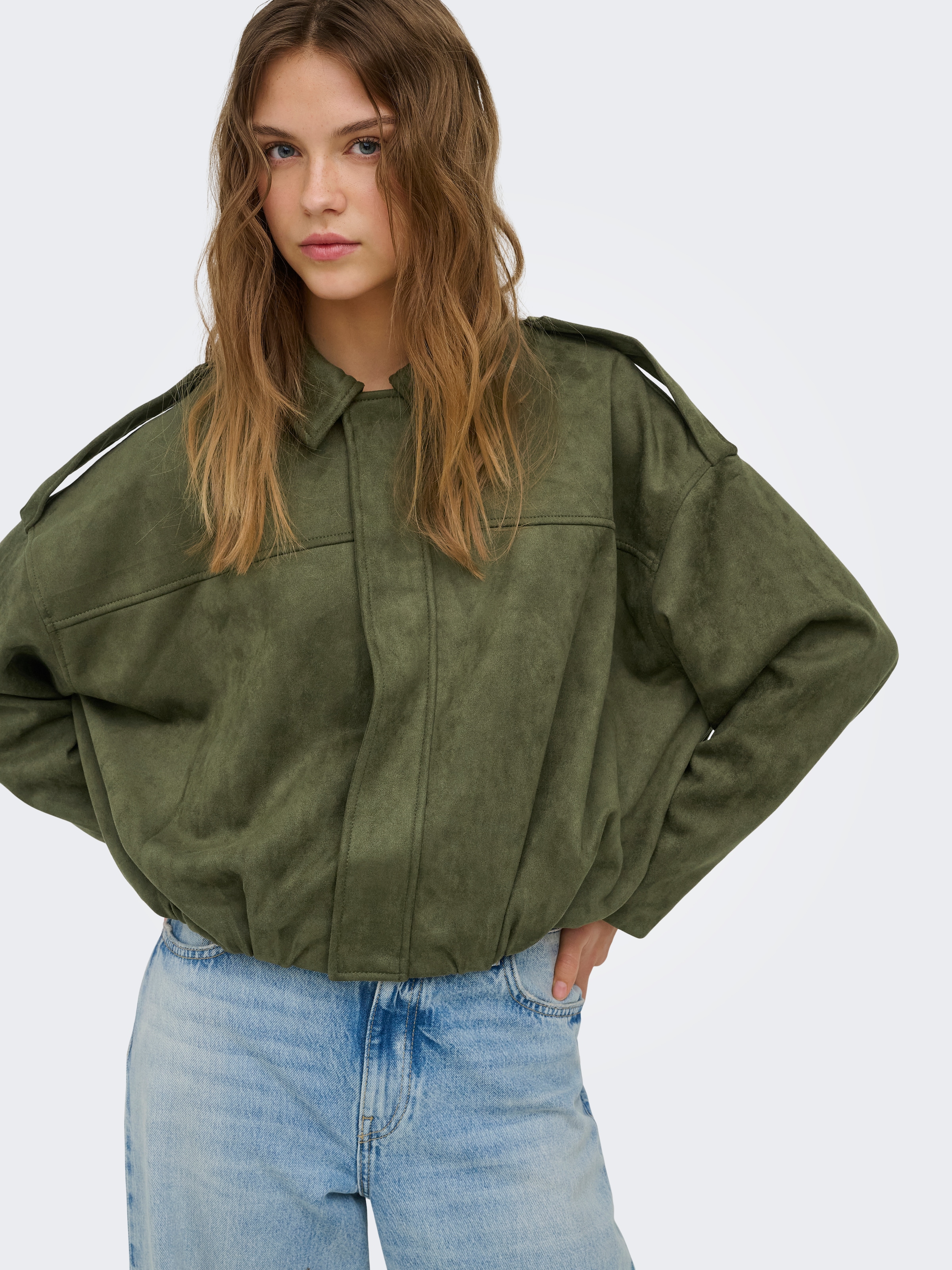 Image of ONLY Blouson "ONLMOON-STINA FAUX SUEDE BOMBER PNT NOOS" Materialmix, Wildlederimitat