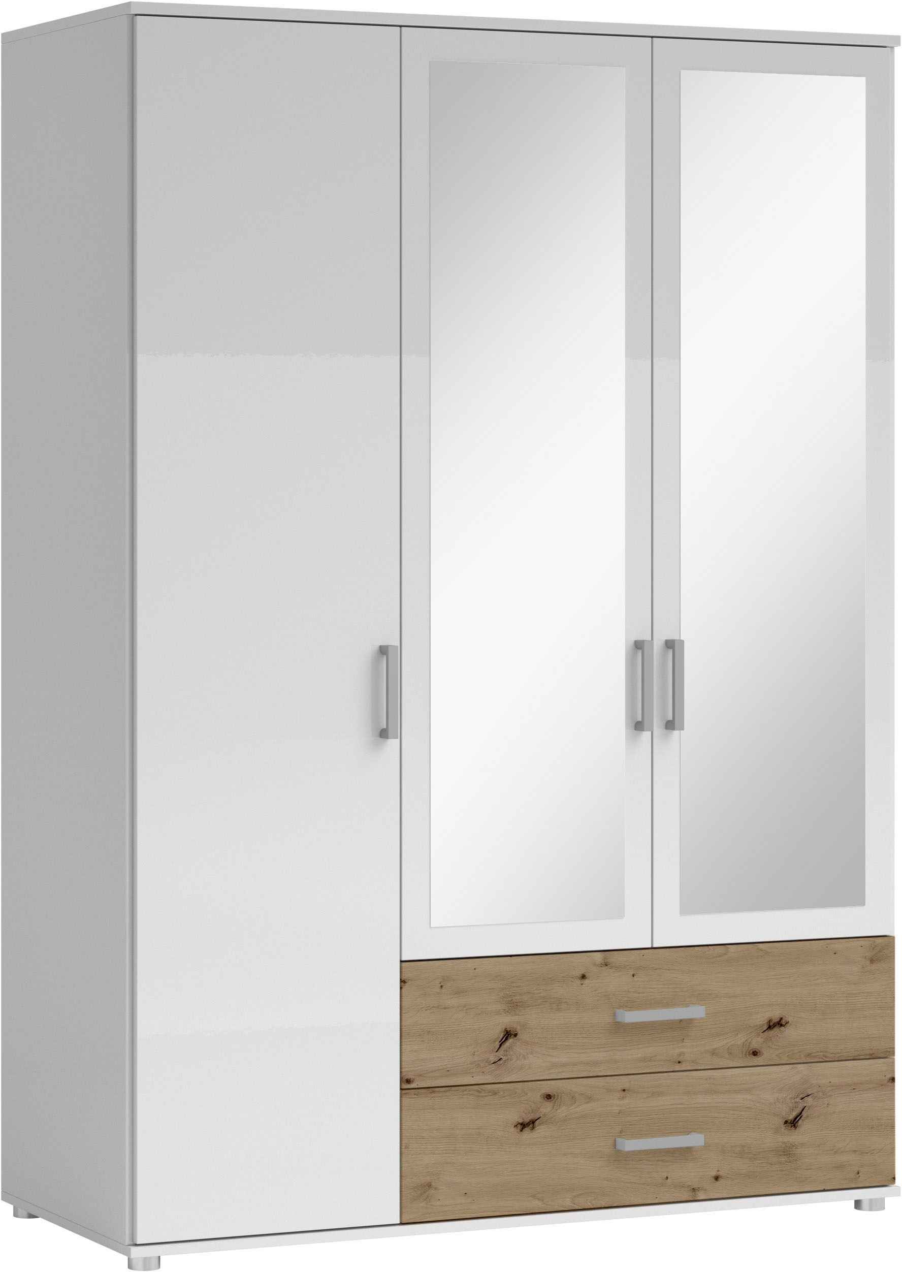 Schlafkontor Drehtürenschrank »Ivar Kleiderschrank mit Spiegel« inklusive 2 Spiegeltüren und 2 farblich abgesetzten Schubkästen