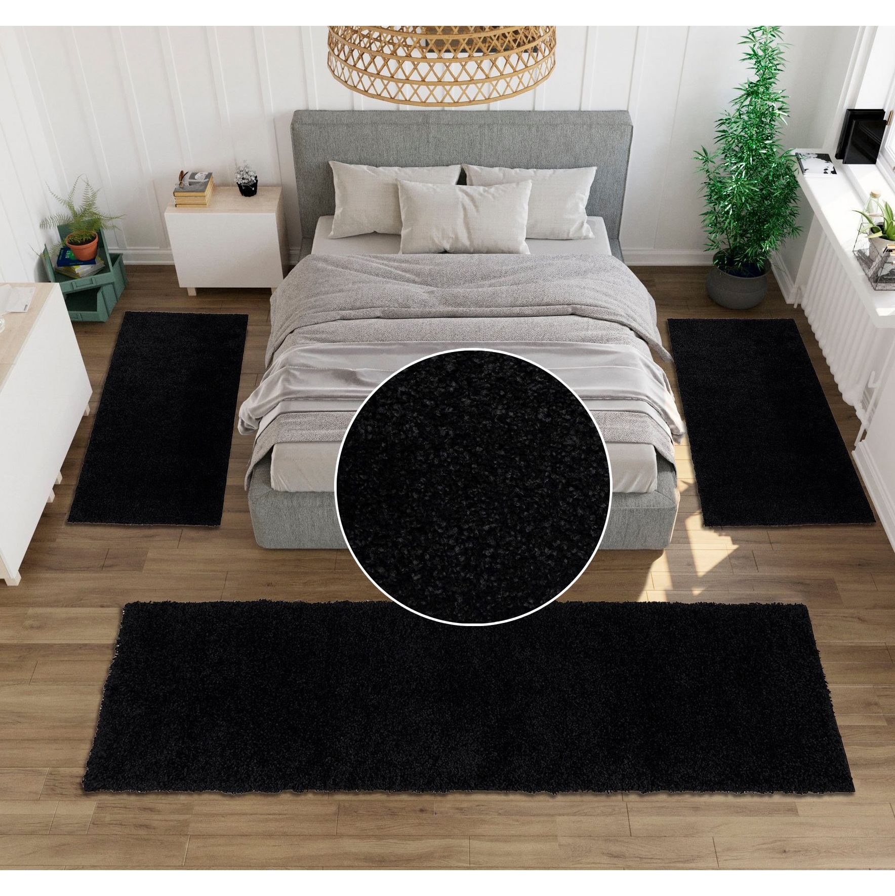 GOODproduct Bettumrandung »Shaggy 30« Höhe 30 mm 3 tlg. gewebt, 2- oder 3-teilig, Bettvorleger, Läufer-Set, Uni-Farben