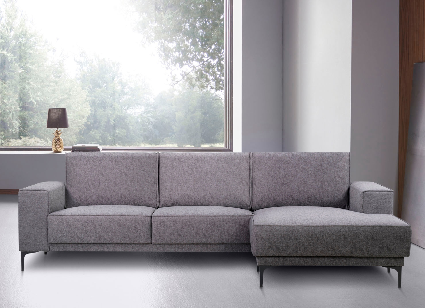 Places of Style Ecksofa »Polsterecke Oland, Struktur, Flachgewebe, Luxus-Microfaser, Boucle«, L-Form, 280 cm, Wellenunterfederung, Skandi-Design, Metallfüsse