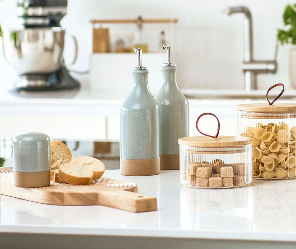 Zeller Present Salz- / Pfefferstreuer Steingut / Edelstahl, Essig-/Ölspender, Gewürzstreuer (2tlg.)