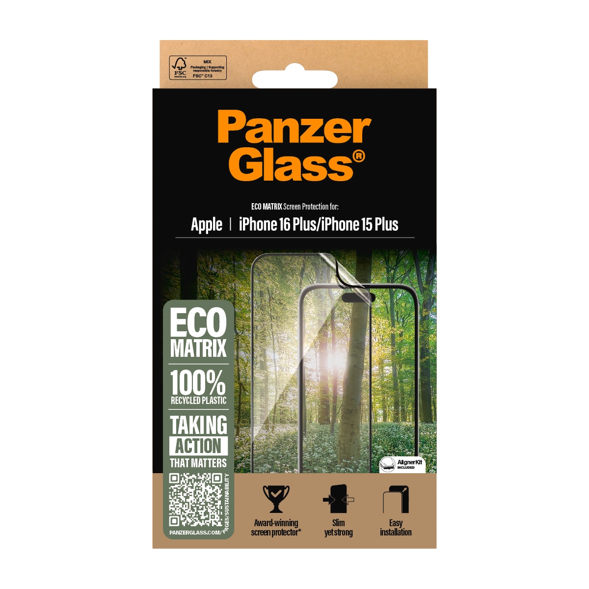 PanzerGlass Displayschutzfolie »ECO MATRIX Screen Protection«, für Apple iPhone 16 Plus-Apple iPhone 15 Plus, Displayschutz, Schutzfolie, Bildschirmschutz, kratz- & stossfest