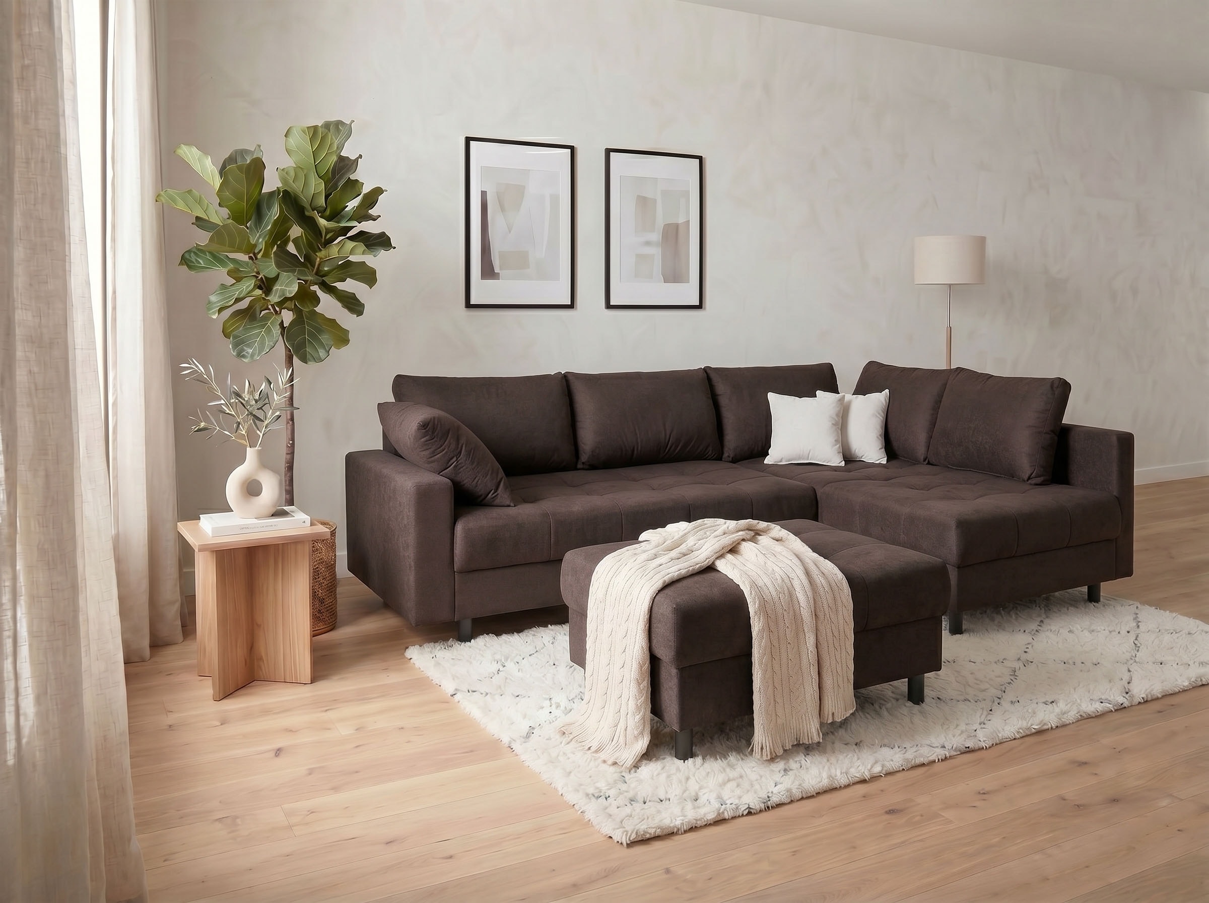COLLECTION AB Canapé d'angle »Toni L-Form 274 cm« Set : canapé & pouf, 2 coussins décoratifs, ressorts Bonell