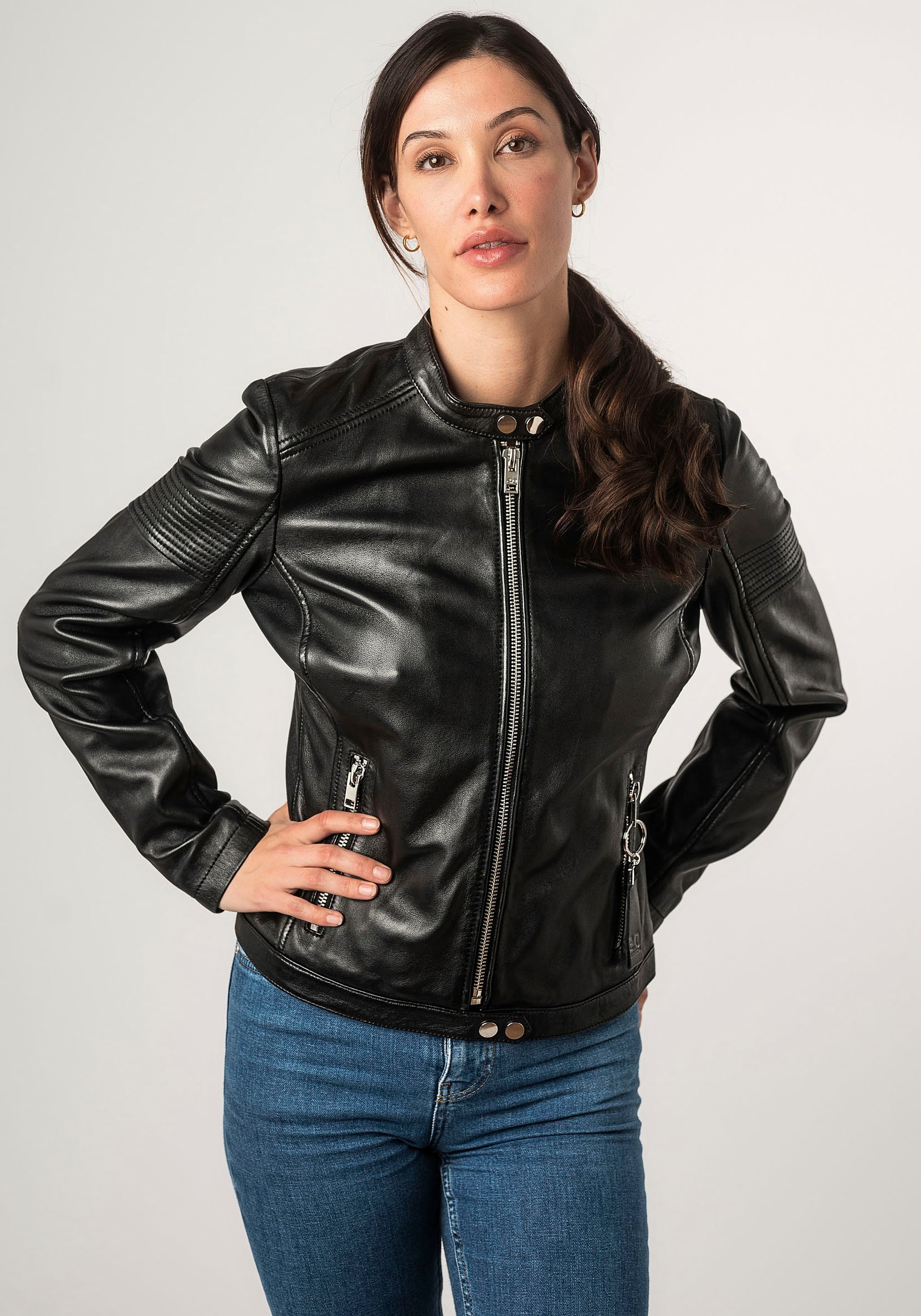 Image of Mauritius Lederjacke "2Wima" mit Druckknöpfen, mit Ärmelsteppungen