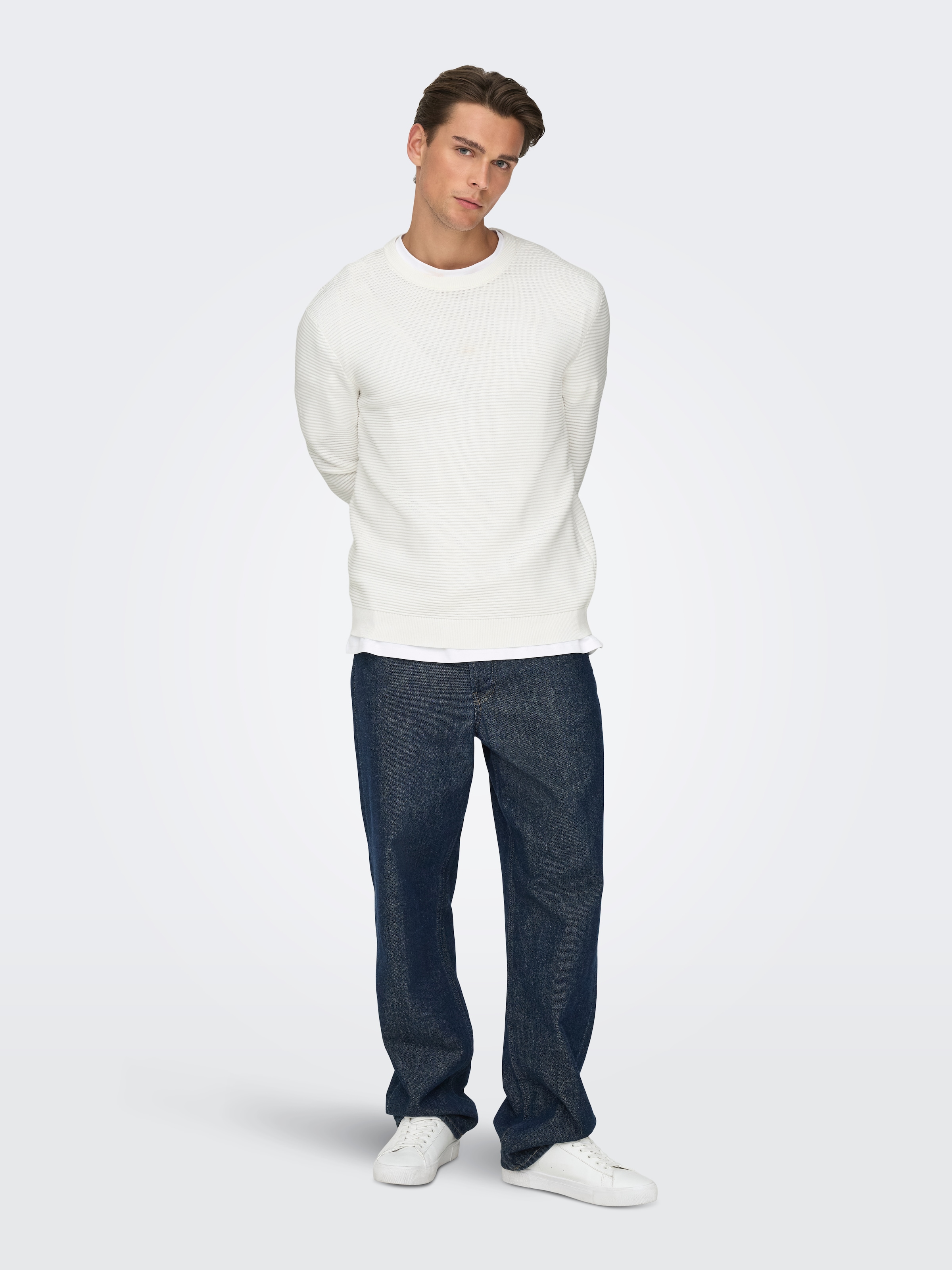 ONLY & SONS Pull à col rond »ONSRON REG LS CREW NECK KNIT NOOS« Baumwolle, regular fit