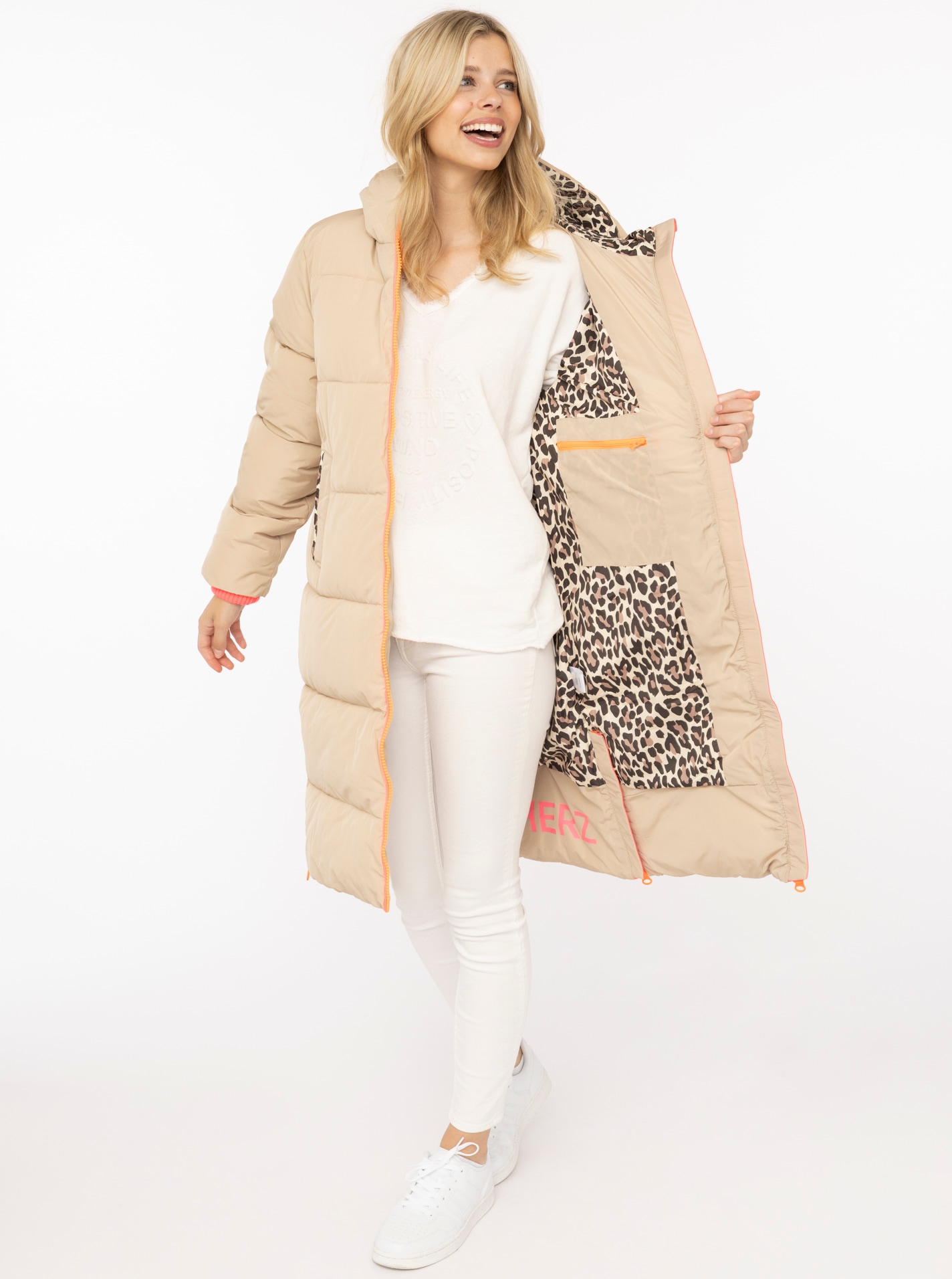 Zwillingsherz Manteau matelassé »„Leo Kapuze“« capuche avec doublure léopard, fermeture éclair, poches, poignets élastiques