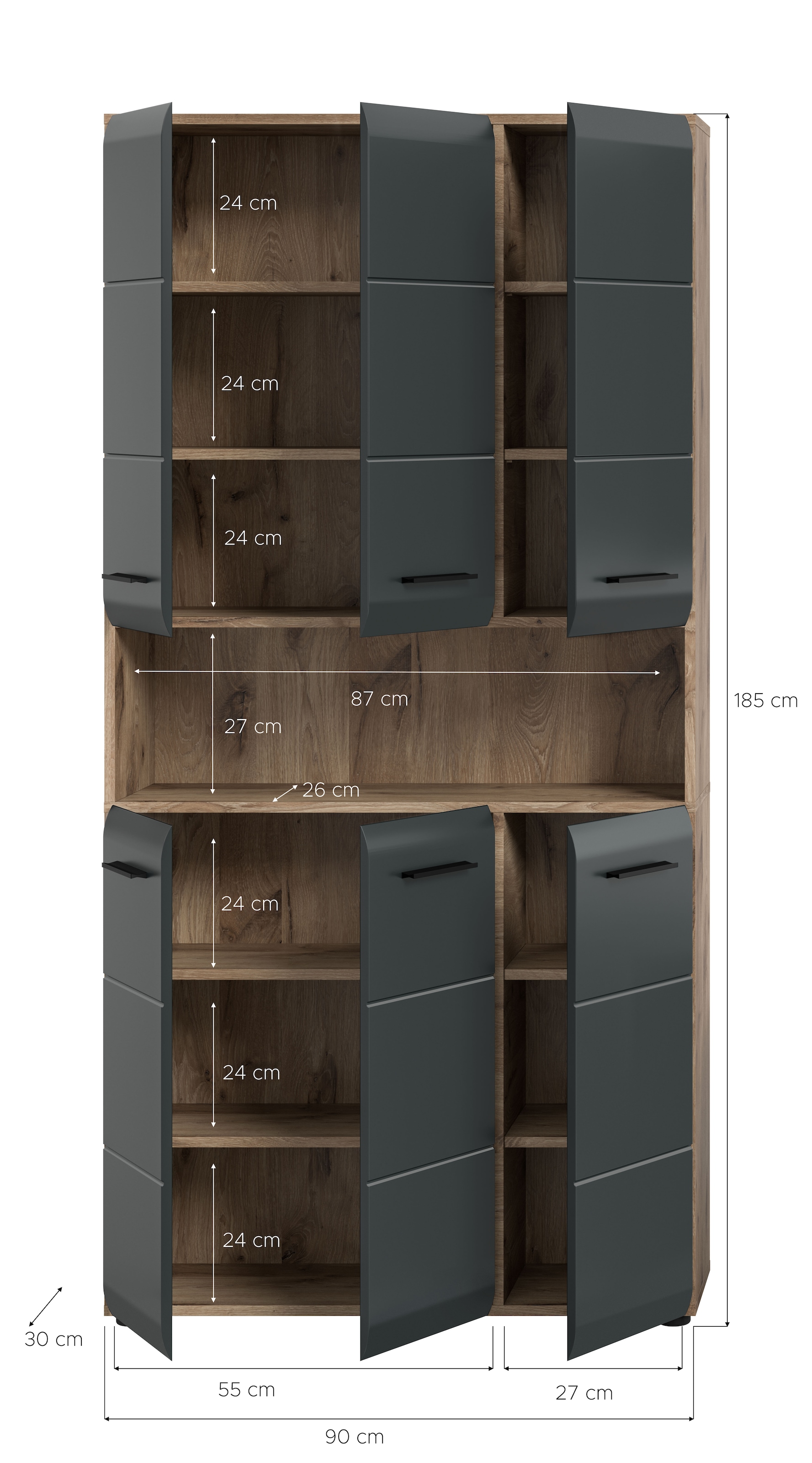 INOSIGN Stauraumschrank 1 Stk. tlg. Florenz, Mehrzweckschrank Nox Oak NB, 90 cm breit