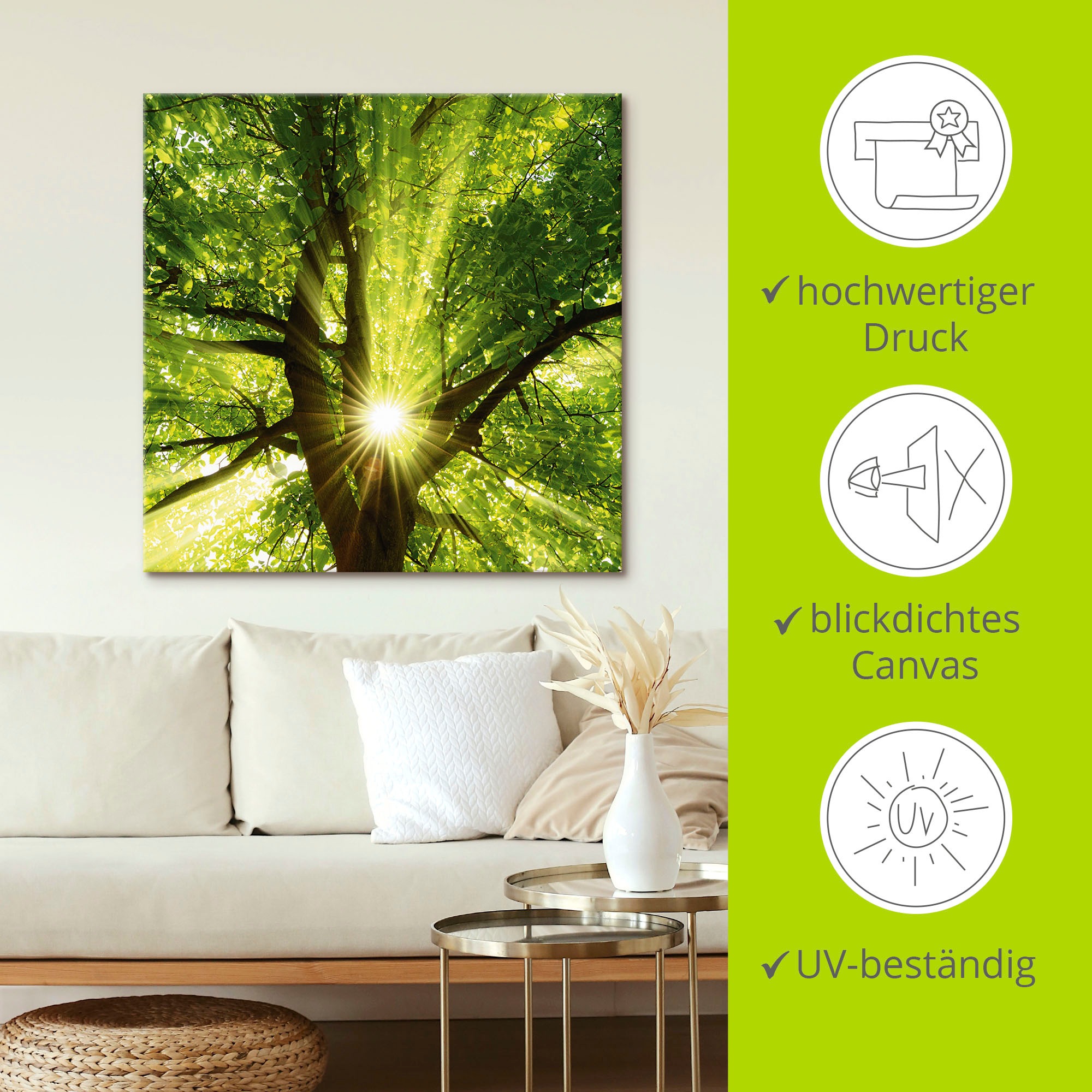 Artland Fresque murale »Sonne strahlt explosiv durch den Baum« Arbres 1 cuis tlg. en tableau sur toile, poster en différentes tailles