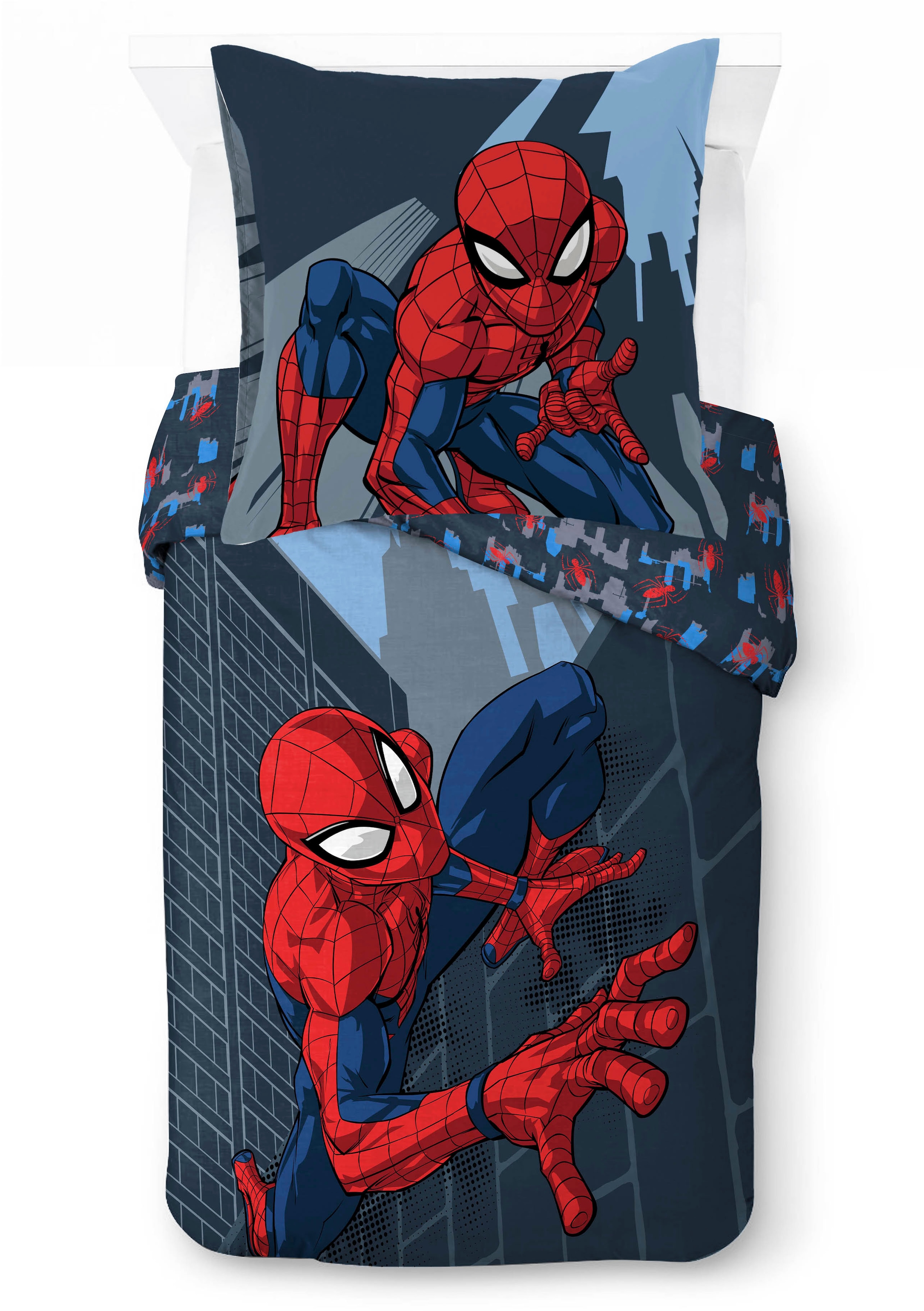 Image of MARVEL Kinderbettwäsche "Marvel Spiderman Bettbezug-Set 135x200 cm + Kissenbezug 80x80 cm" 2 tlg. 100 % Baumwolle, maschinenwaschbar, wendbar
