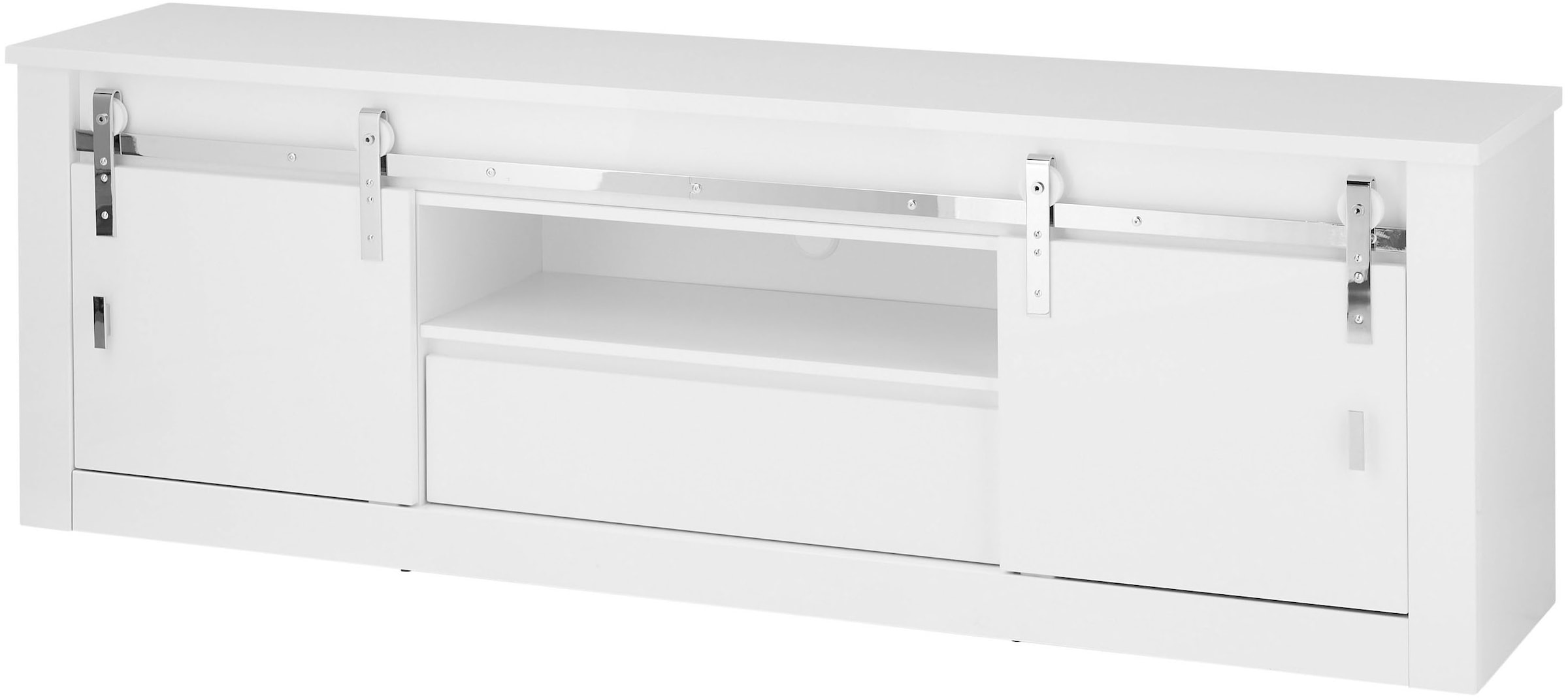Image of Home affaire Lowboard "Daytona, moderner TV-Unterschrank, Kommode in Weiss Hochglanz" mit Schiebetürenbeschlag in Chrom-Optik, ausreichend Stauraum