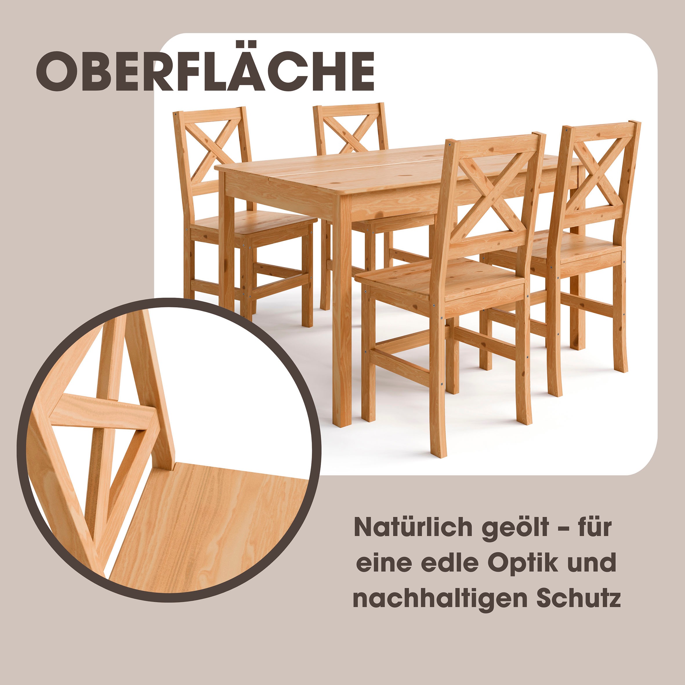 Home affaire 4-Fussstuhl »Malmö«, (Set), 2 St., Holzstuhl Kiefer Massivholz naturfarbig, erhältich als 2er und 4er-Set