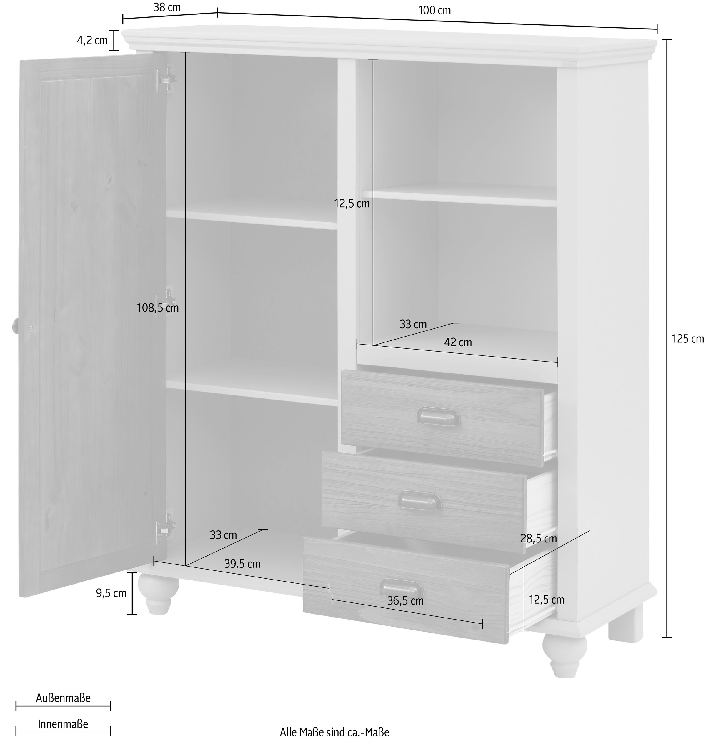 Home affaire Hochschrank »Borey«,  aus Massivholz