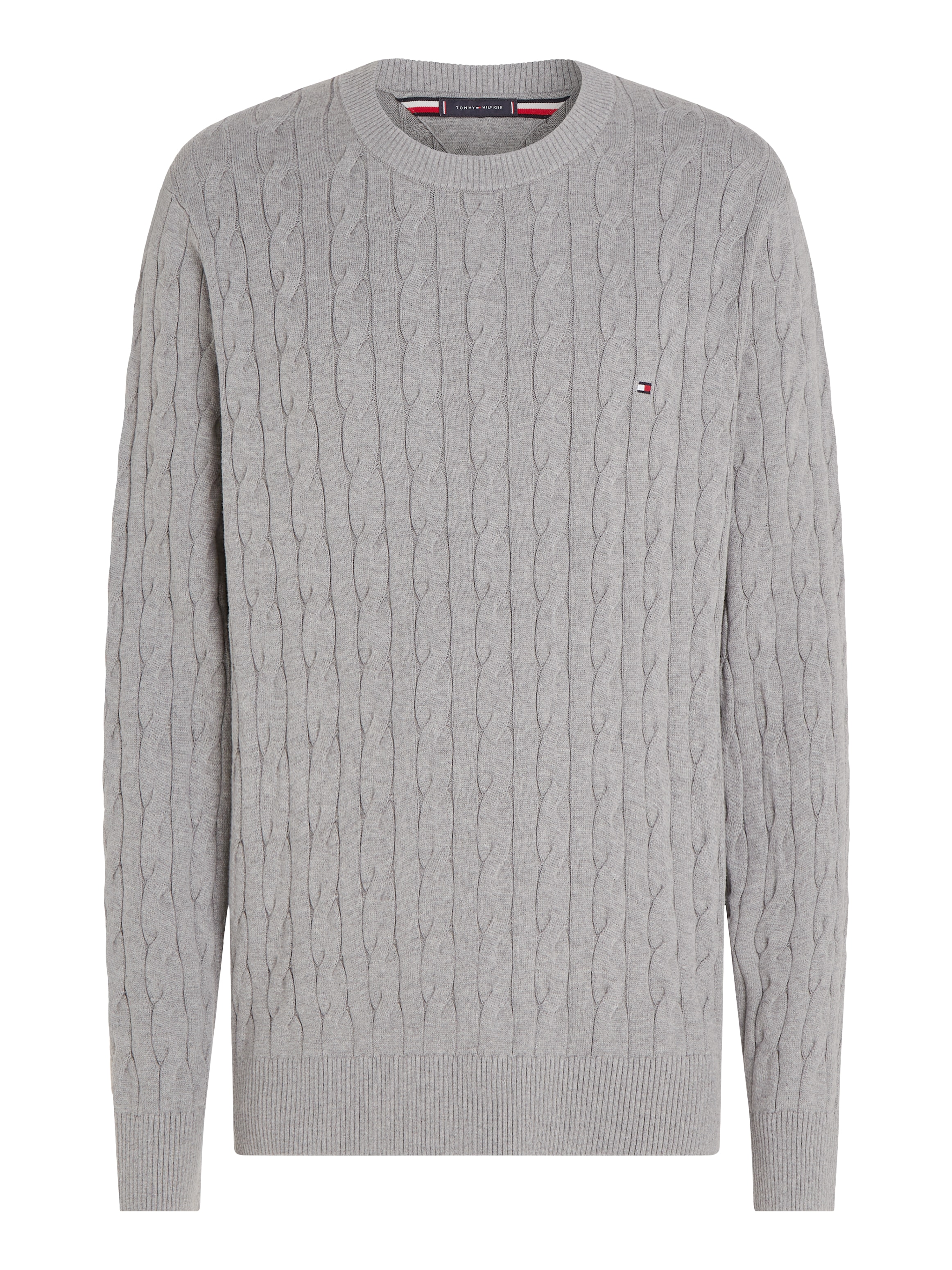 Tommy Hilfiger Strickpullover »CLASSIC CABLE CREW NECK mit Strukturstrick und Flaglabel« unifarben, casual, regular fit, Baumwolle, Rundhals