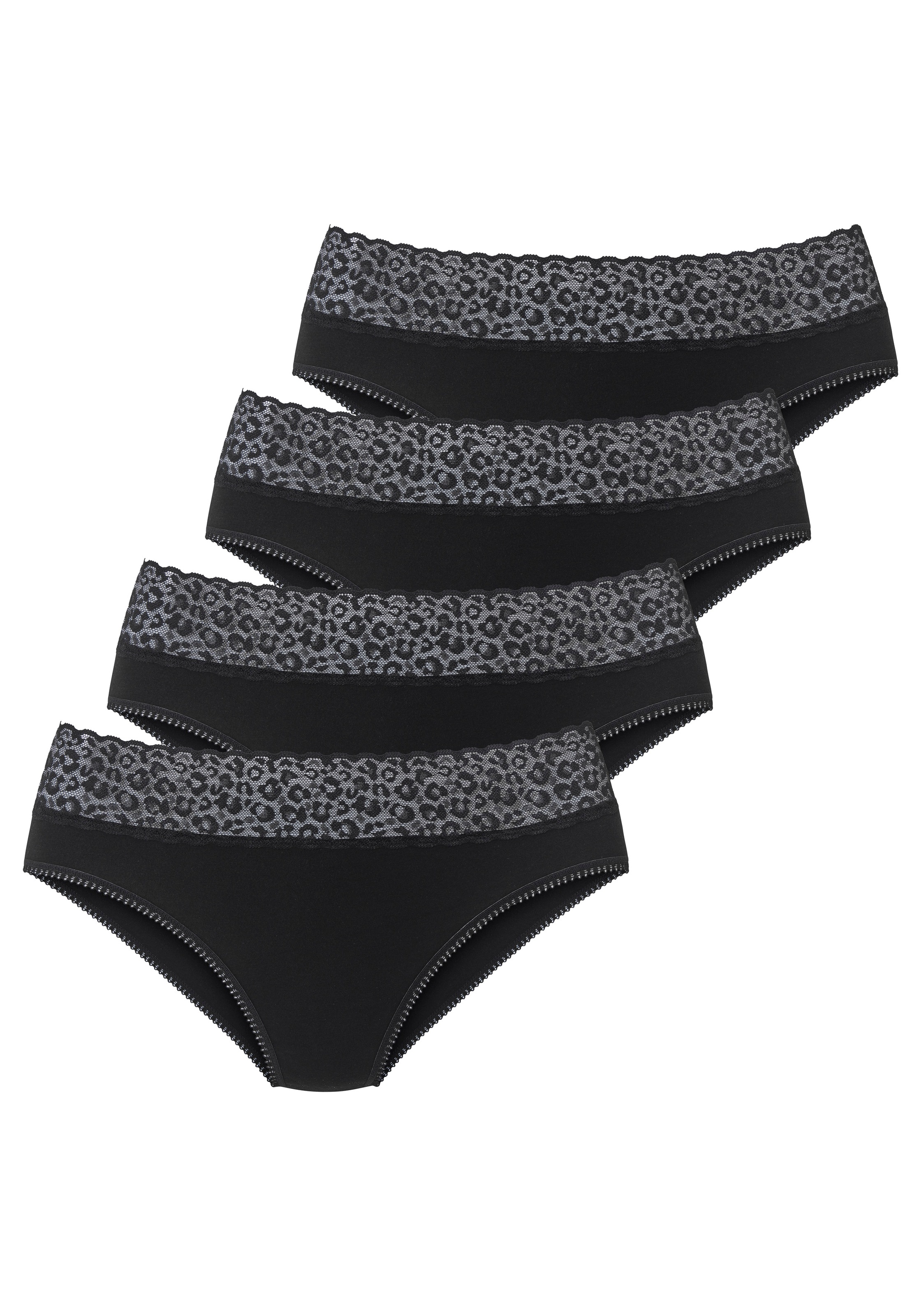 Image of LASCANA Jazz-Pants Slips 4er Pack, aus elastischer Baumwolle mit Leo-Spitze am Bund