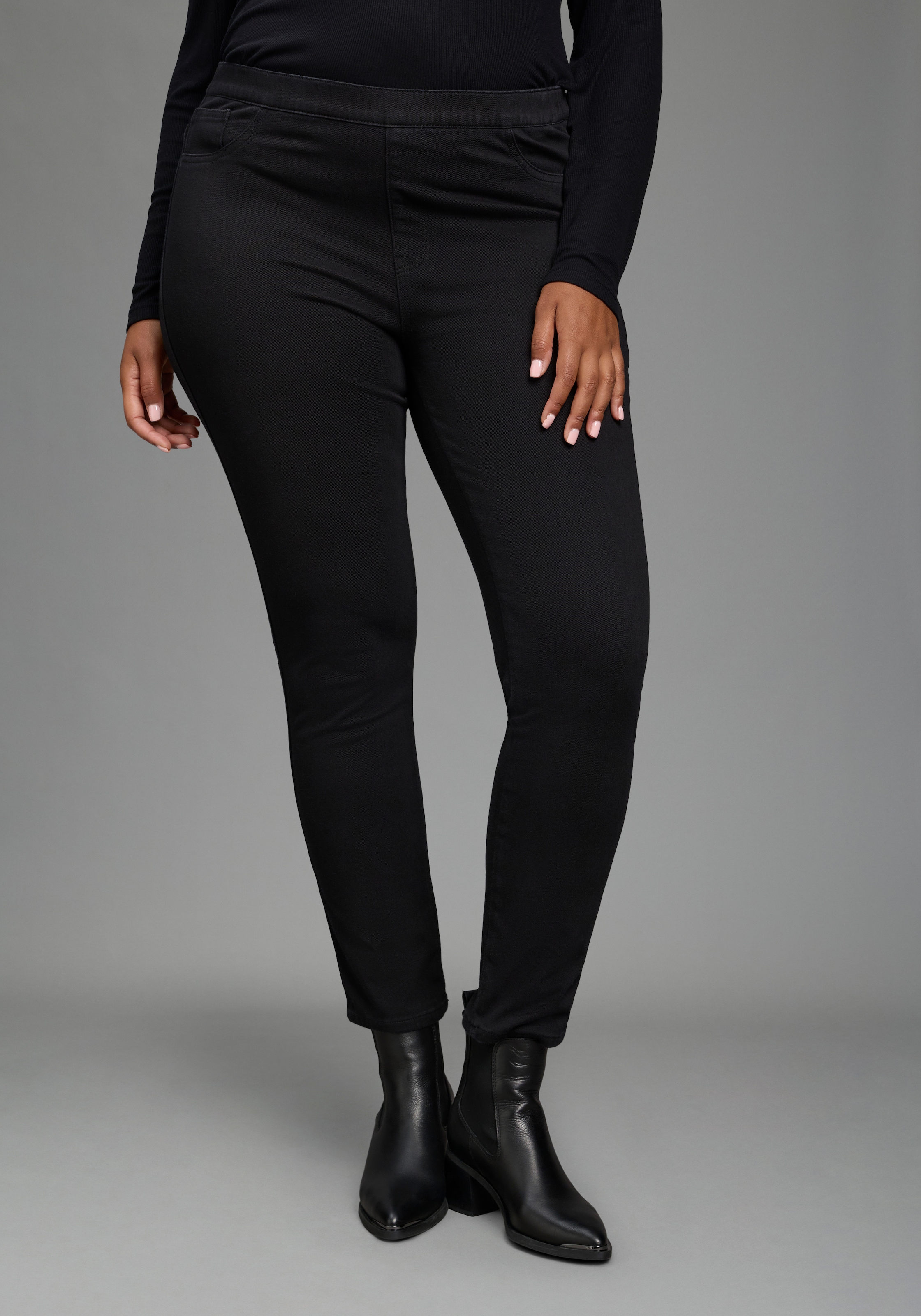 Image of Laura Scott CURVE Jeansjeggings "Grosse Grössen, im 4 Way Stretch, Quer- und Längselastisch" mit Eingrifftaschen, Gesässtaschen und Coinpocket, lange Schnittform