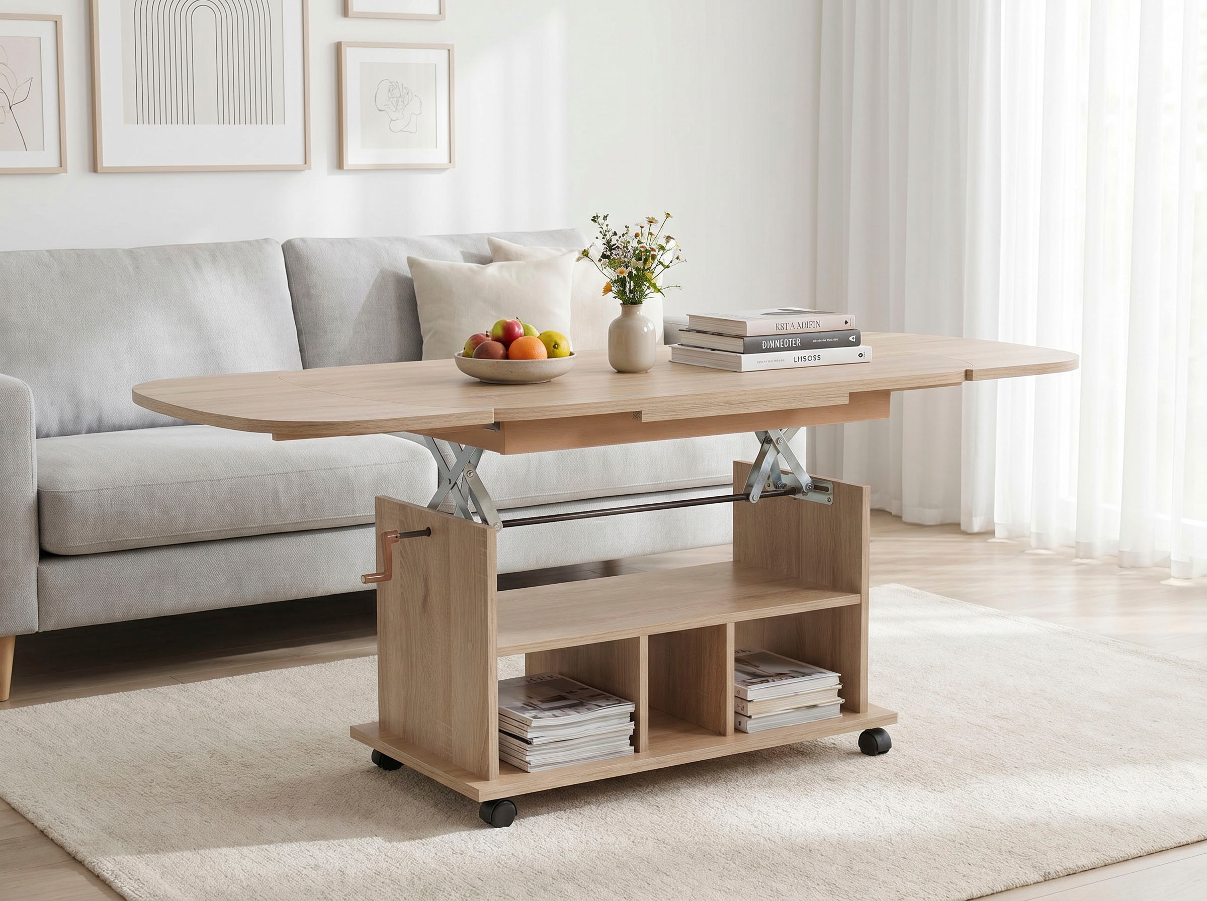 HELA Table basse sur roulettes, réglable en hauteur et extensible
