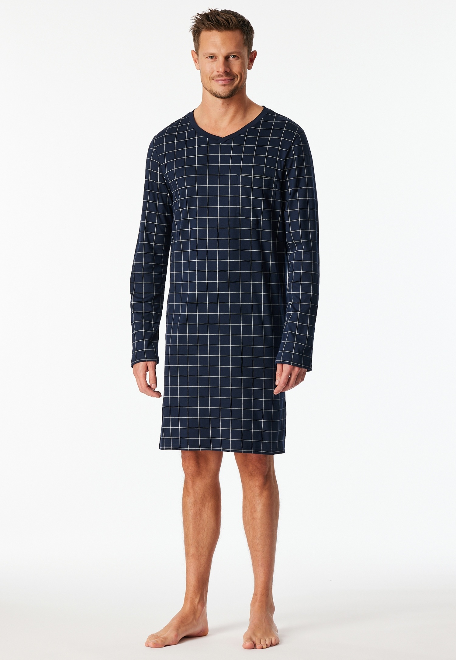 Schiesser Chemise de nuit »Fine Interlock« col en V et poche poitrine, à carreaux