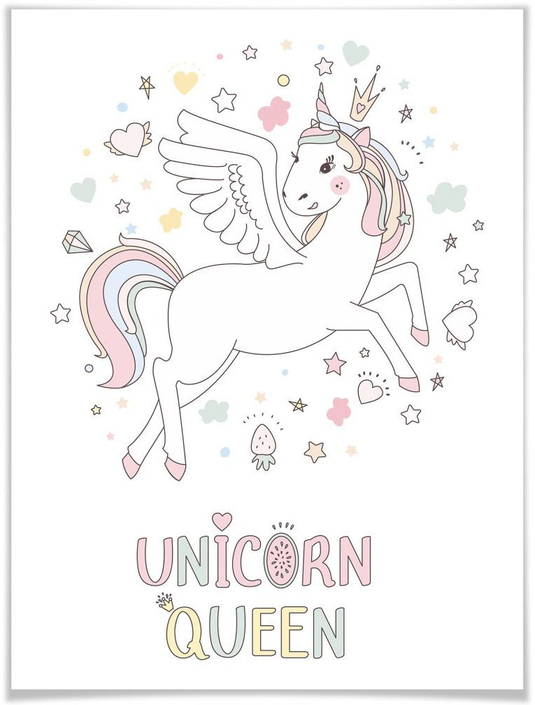 Image of Wall-Art Poster »Magisches Einhorn mit Krone«, Kinder, (1 St.), Poster, Wandbild, Bild, Wandposter bei Ackermann Versand Schweiz