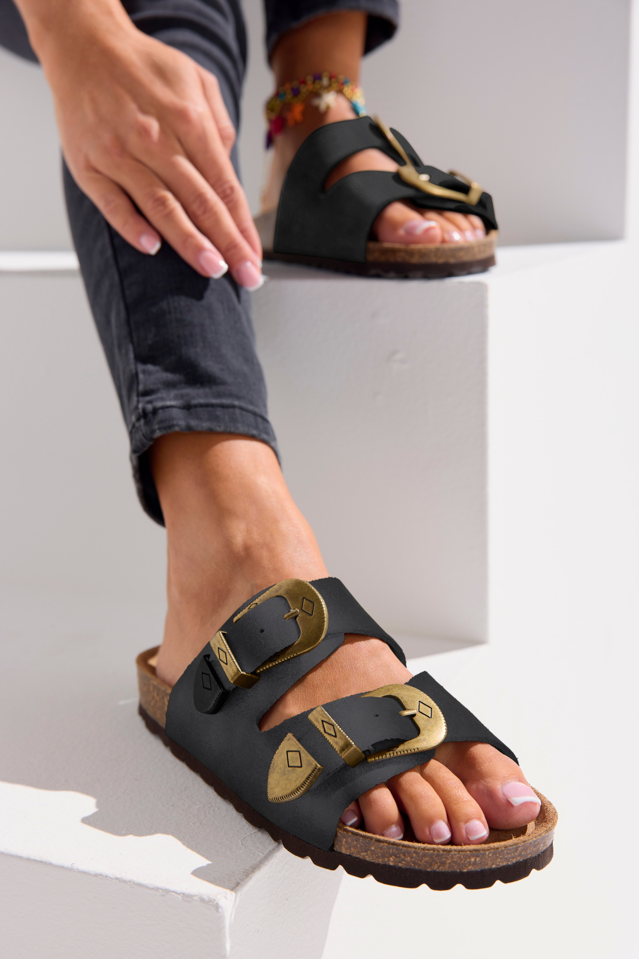 French Connection Pantolette »Mule, Sandale, offener Schuh, Sommerschuhe, Sandale, Lederpantolette«  NEU aus hochwertigem Leder mit weichem Korkfussbett