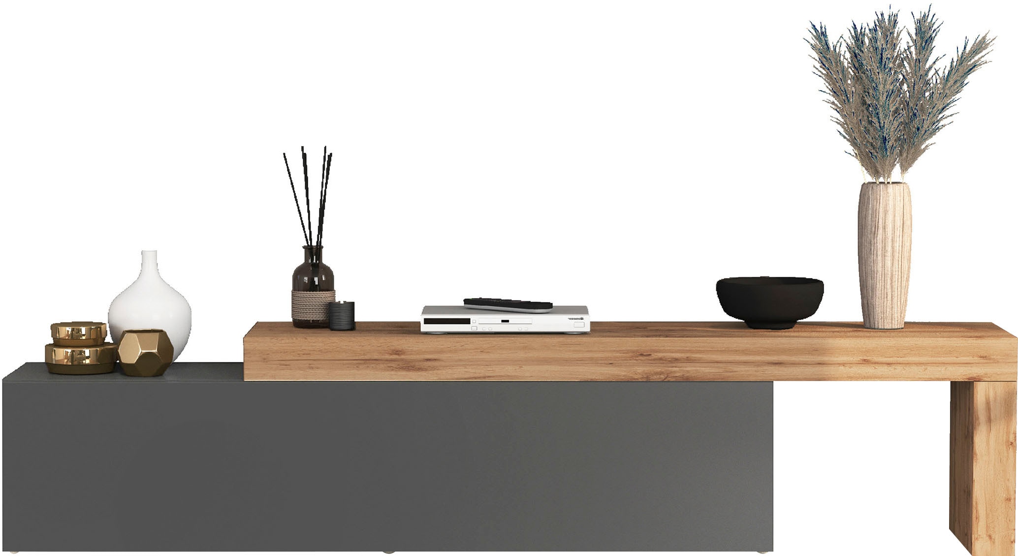 INOSIGN Table basse »Chronos TV-Board, TV-Schrank« Breite verstellbar von 190 bis 350 cm, 1 cuis tlg. Breite 270 cm TV-Board,Lowboard,1 Klappe und ein L-Förmiger Aufsatz