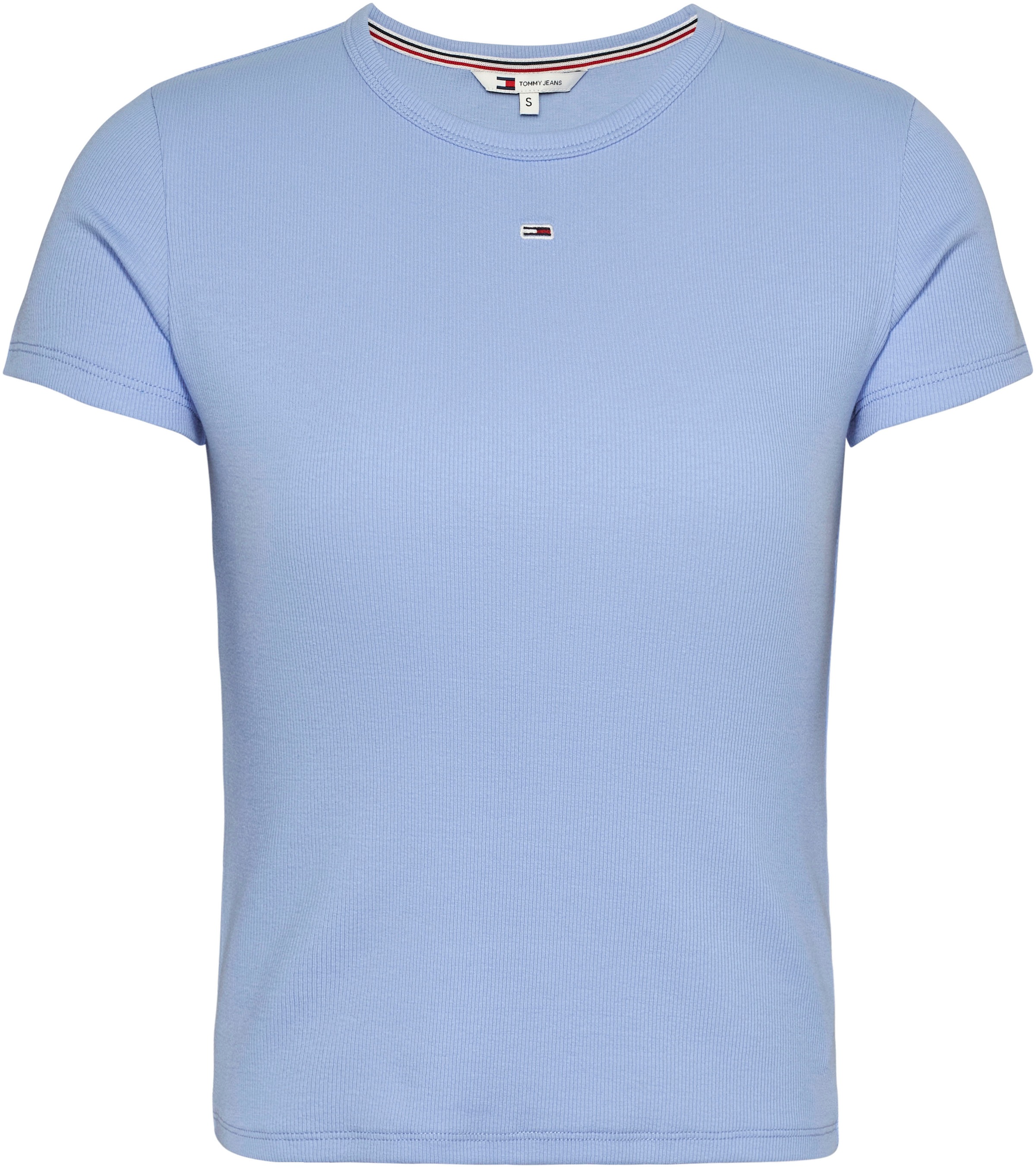 ♕ Tommy Jeans T-Shirt »Slim Essential Rib Shirt, Rippshirt Rundhalsshirt«,  mit Logostickerei versandkostenfrei kaufen