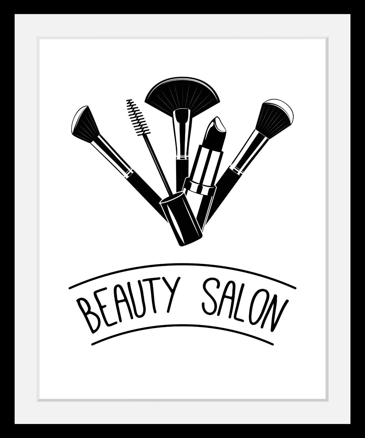 Image of queence Bild "Beauty Salon" Fashion Schriftzug Schriftzüge Schwarz-Weiss HD Premium Poster-Druck inkl. Holzrahmen