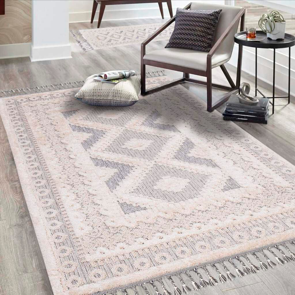 Image of Carpet City Hochflor-Teppich "Valencia 730" rechteckig 20 mm Höhe Läufer, Boho-Stil, 3D-Effekt, Relief, Hoch-Tief-Struktur, mit Fransen