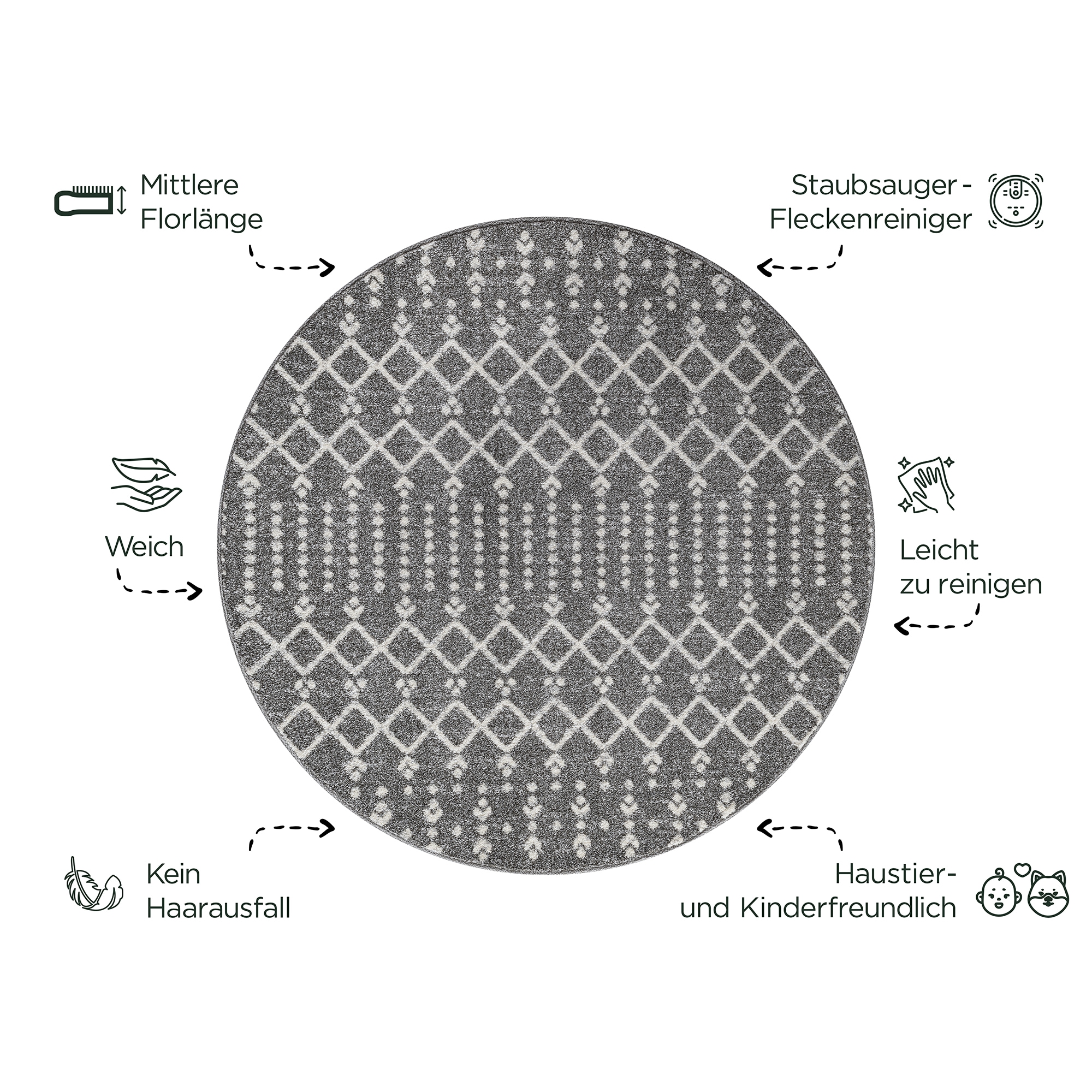 Sanat Teppich »Boho 8203  , auch als Läufer und in Rund« rund 10 mm Höhe Kurzflor, robust, Boho, Scandic, für Fussbodenheizung geeignet