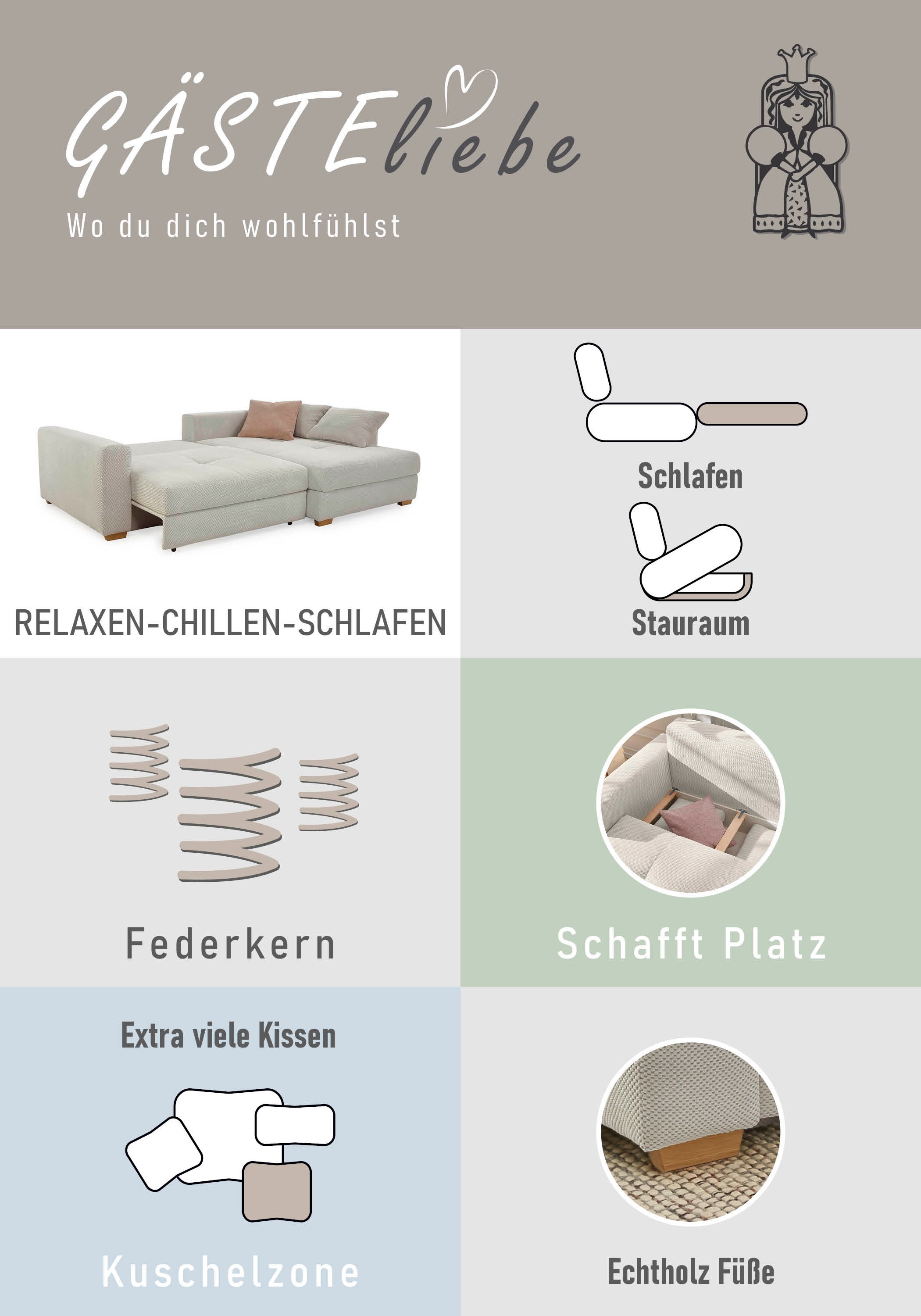 Jockenhöfer Gruppe Ecksofa Kampen, mit Bettfunktion und Bettkasten