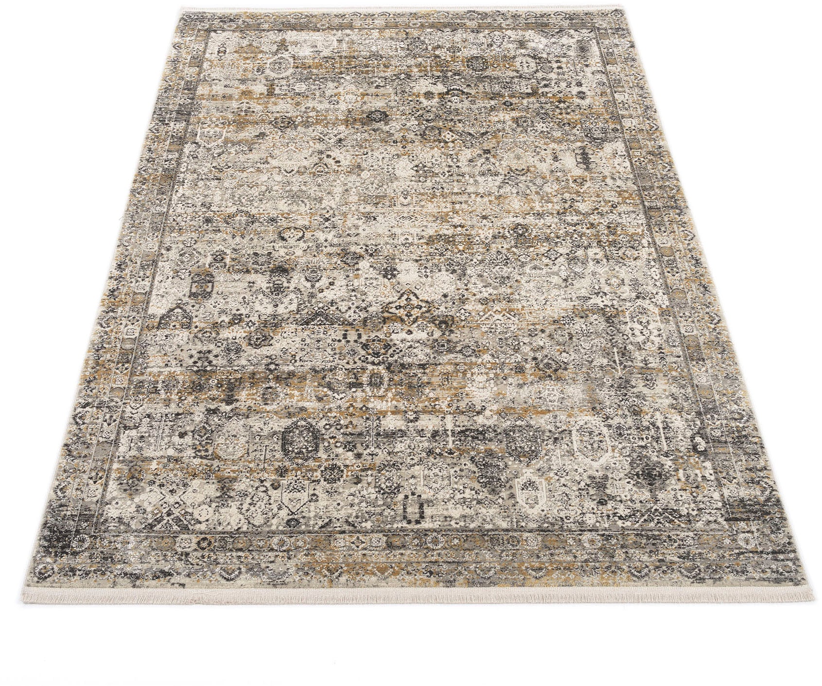 Image of OCI DIE TEPPICHMARKE Teppich "BESTSELLER TADI" rechteckig 8 mm Höhe Glanz Viskose, mit Fransen, Hoch Tief Struktur, Vintage, Wohnzimmer