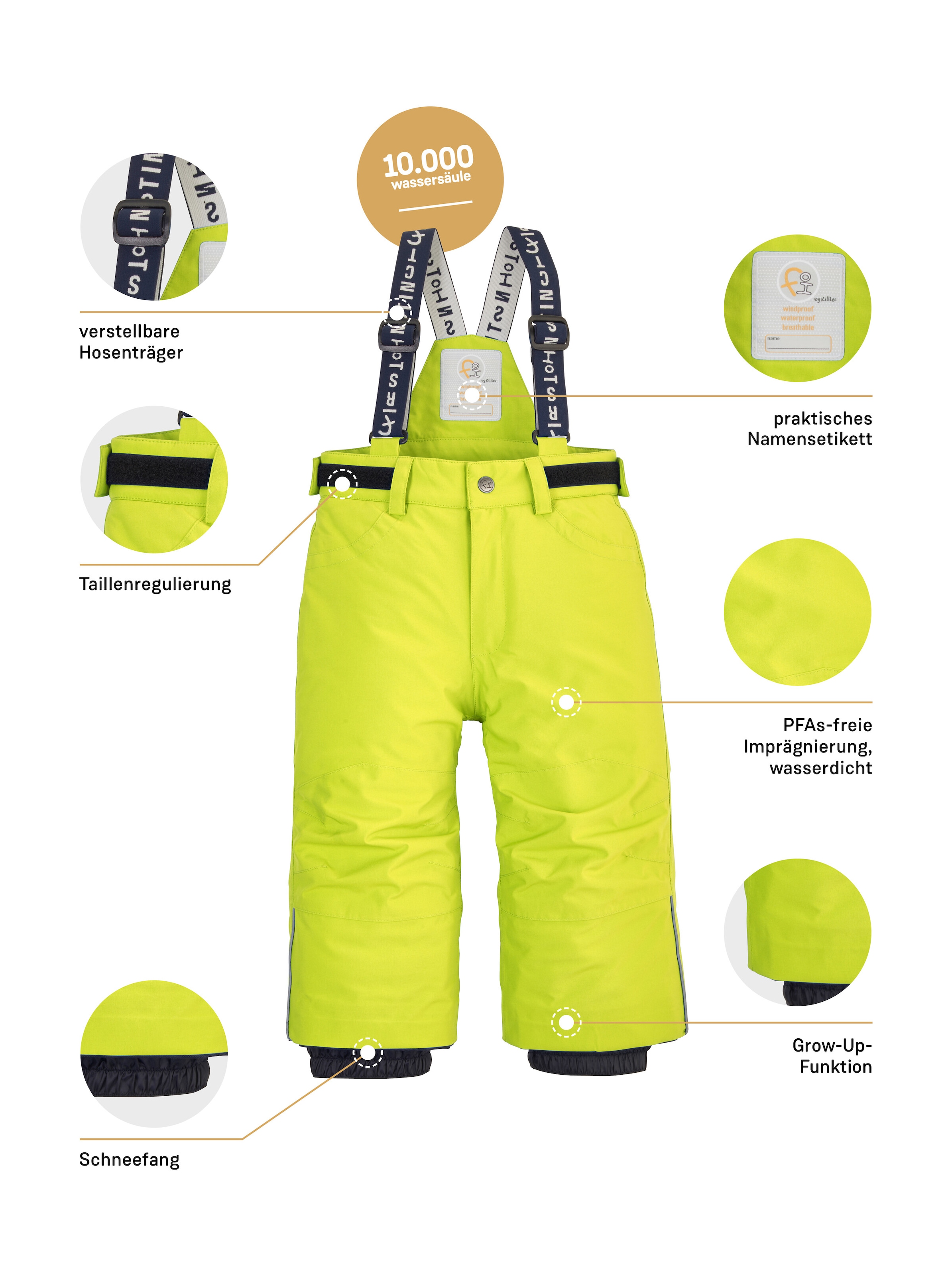 first instinct by killtec Pantalon de ski »FISW 33 MNS SKI PNTS«  Pantalon fonctionnel imperméable avec polaire, guêtre neige et fonction Grow-Up