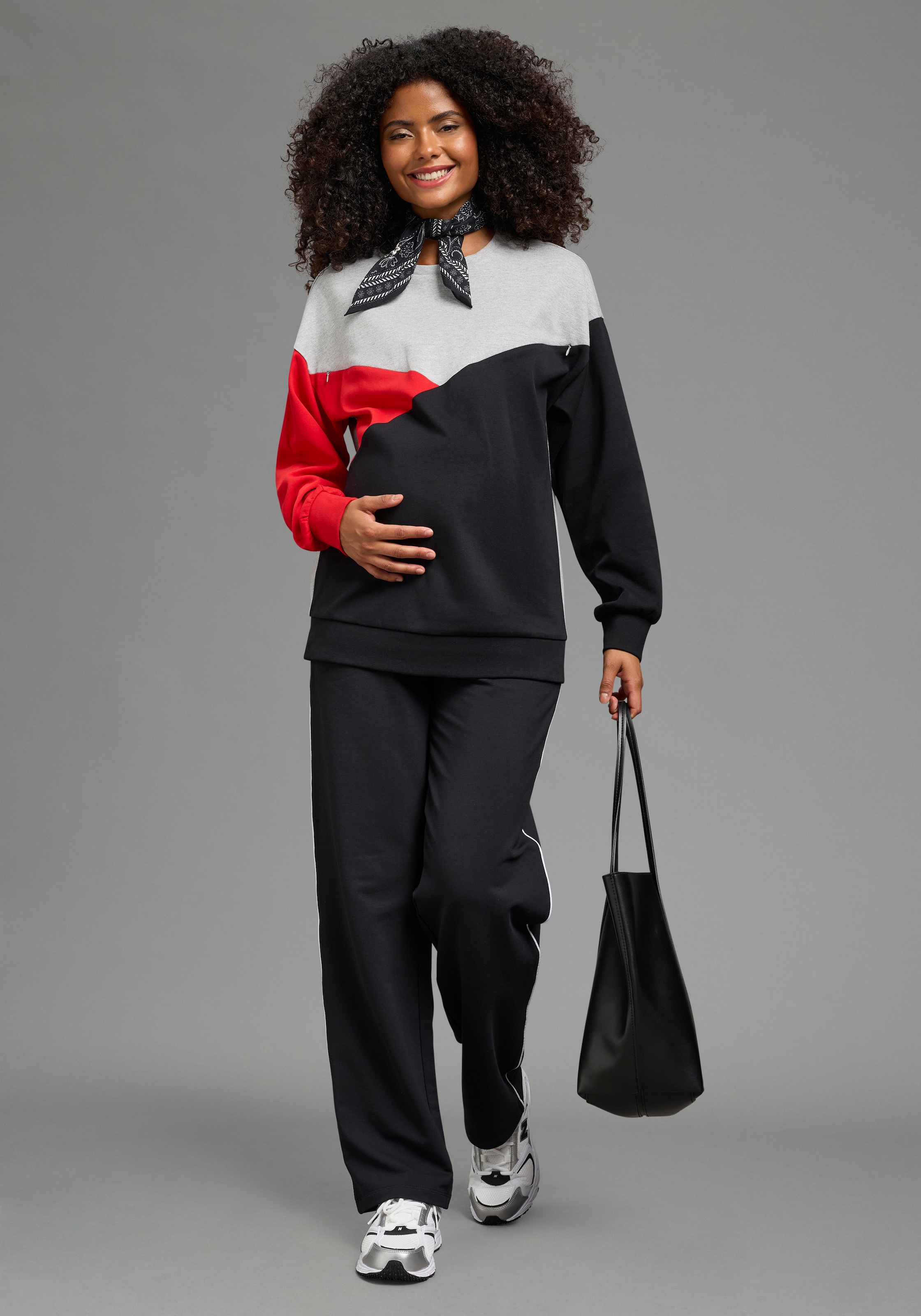 Neun Monate Umstandssweatshirt »Colorblocking Sweat mit Zipper zum Stillen, Umstands- und Stillshirt«, Langarm, aus Jersey-Material, aus Baumwolle mit Viskose-Einsatz
